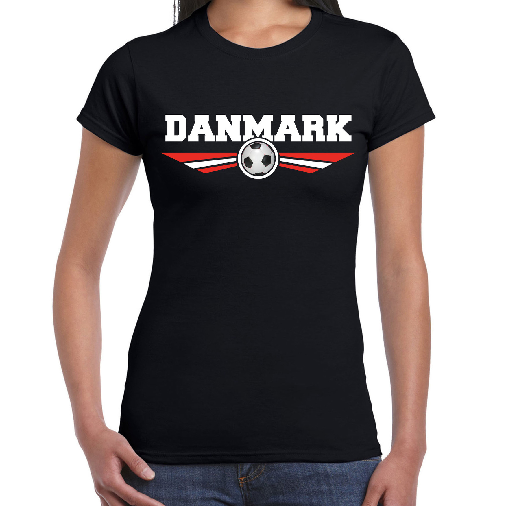 Denemarken-Danmark landen-voetbal t-shirt zwart dames