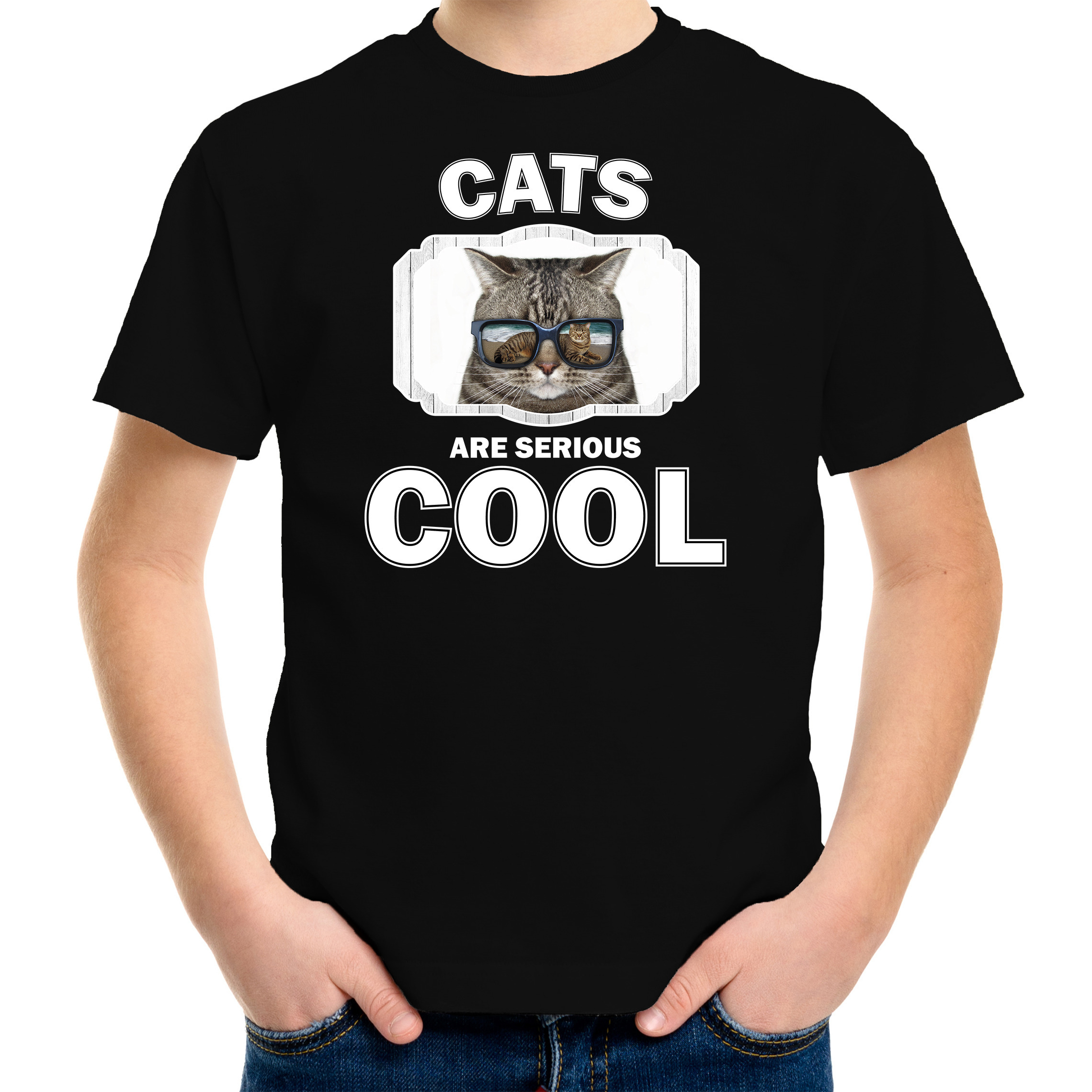 Dieren coole poes-kat t-shirt zwart kinderen cats are cool shirt jongens en meisjes