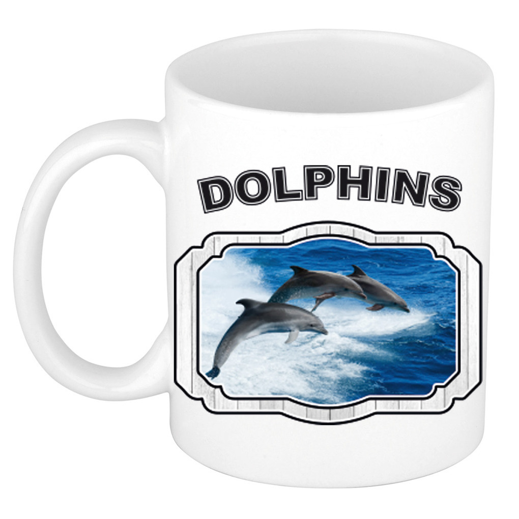 Dieren dolfijn groep beker dolphins- dolfijnen mok wit 300 ml