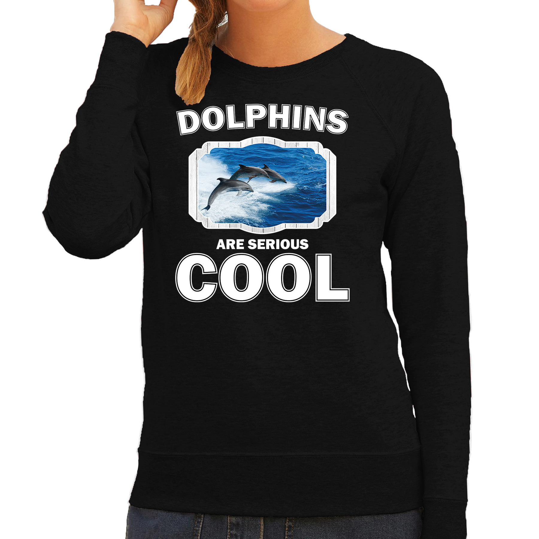 Dieren dolfijn groep sweater zwart dames dolphins are cool trui