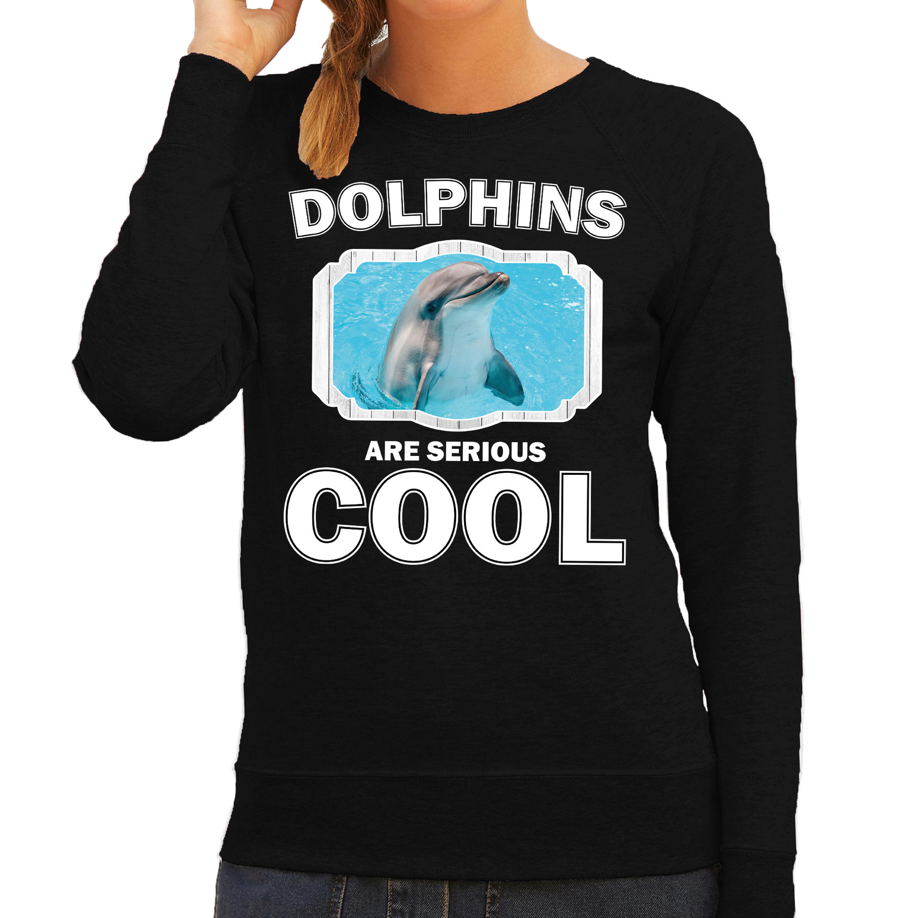 Dieren dolfijn sweater zwart dames - dolphins are cool trui