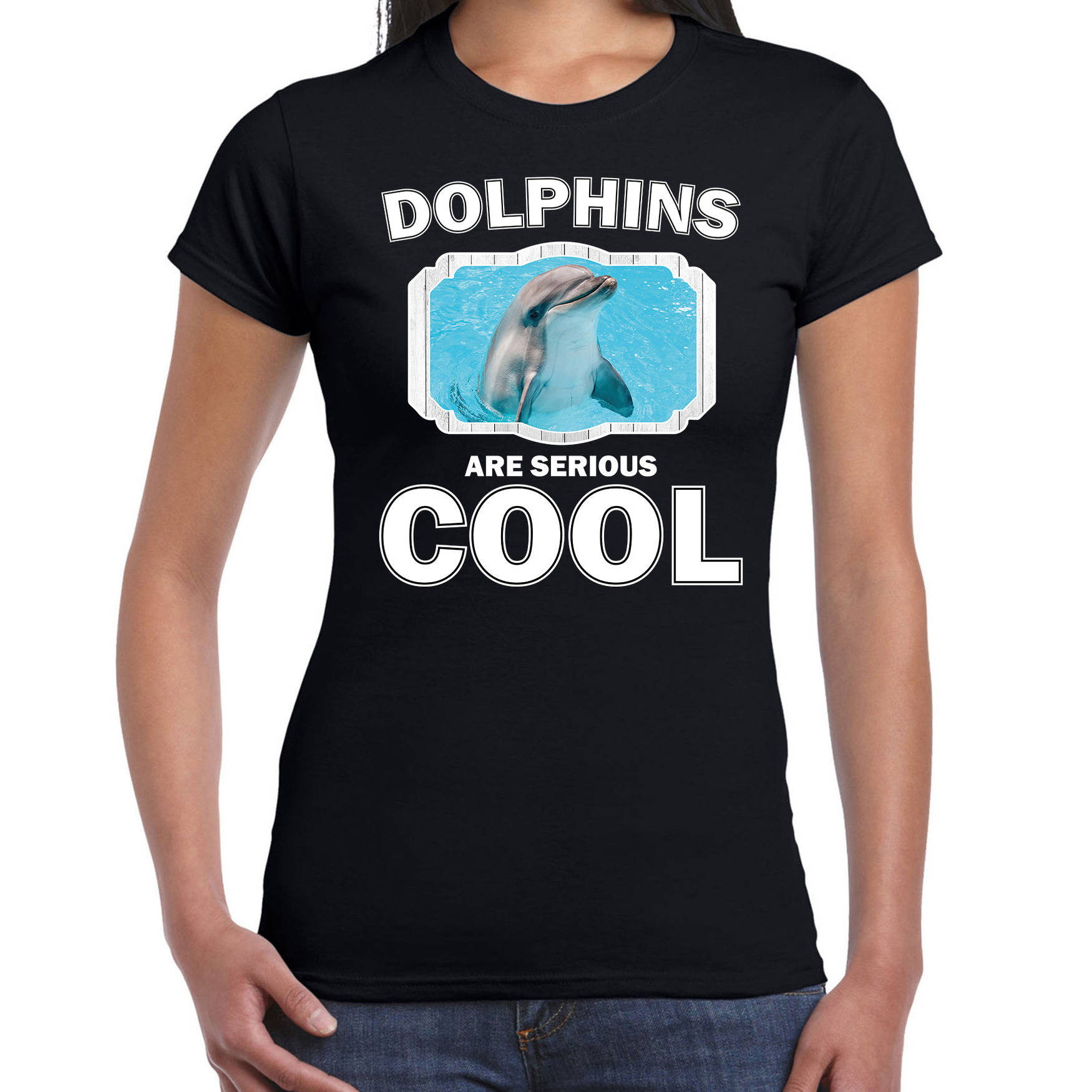 Dieren dolfijn t-shirt zwart dames - dolphins are cool shirt