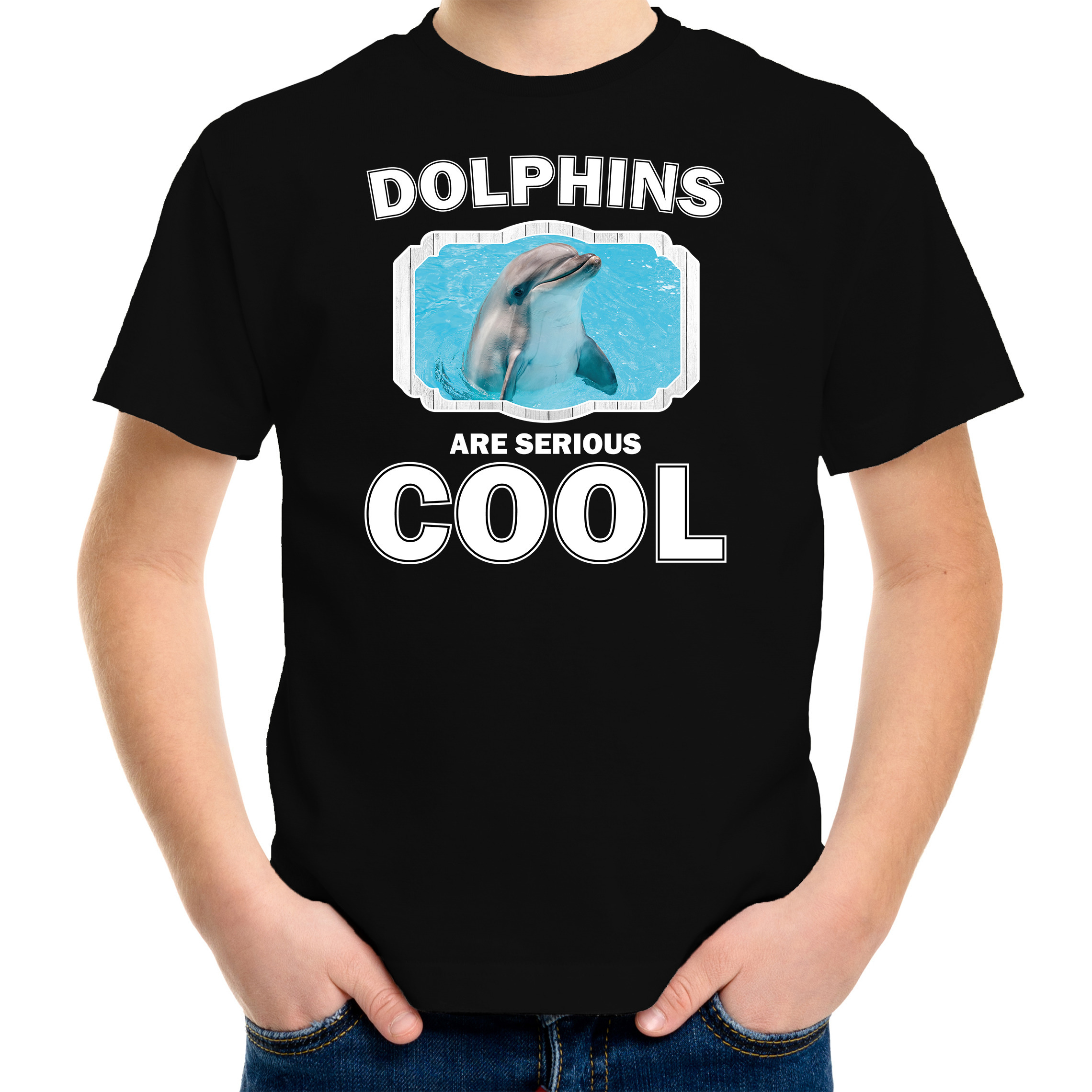 Dieren dolfijn t-shirt zwart kinderen - dolphins are cool shirt jongens en meisjes
