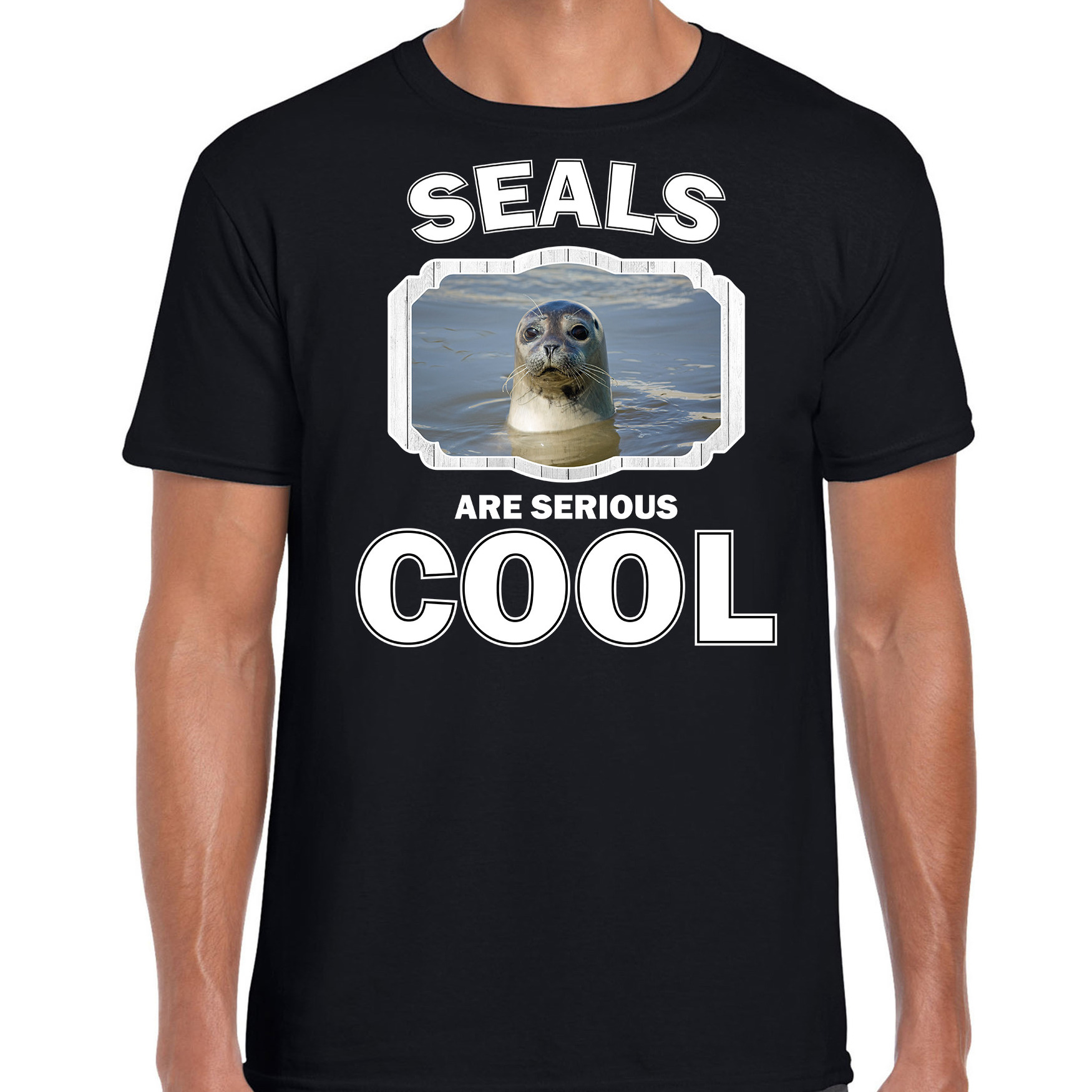 Dieren grijze zeehond t-shirt zwart heren seals are cool shirt