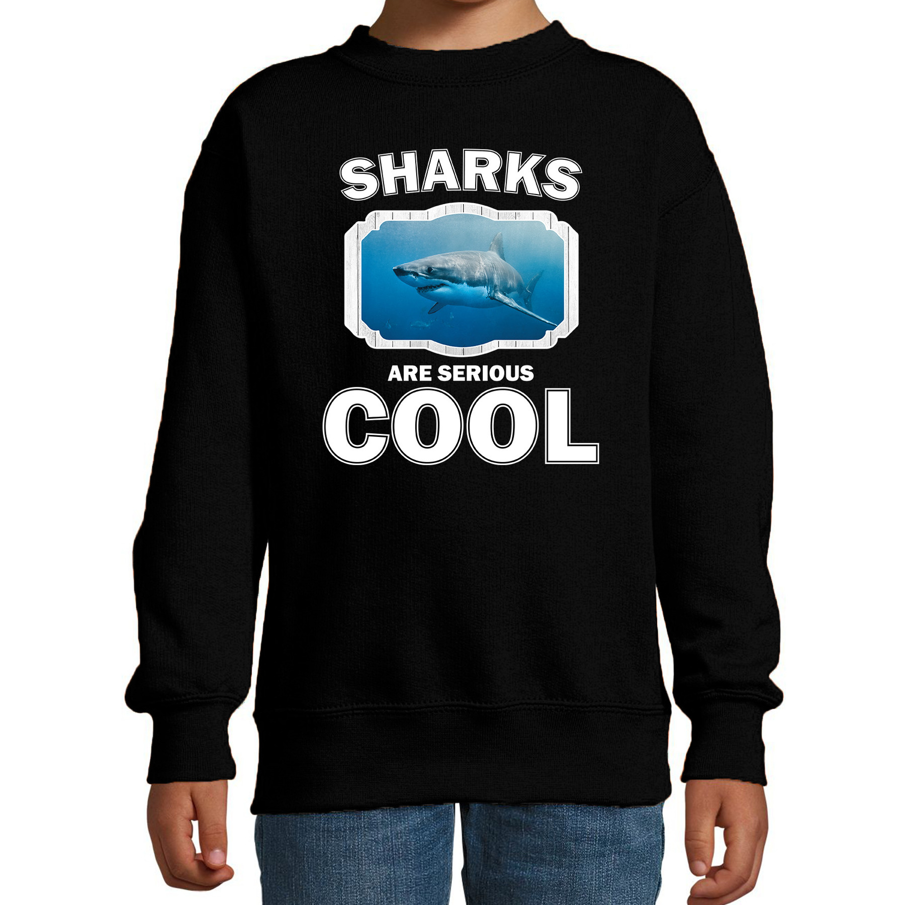 Dieren haai sweater zwart kinderen - sharks are cool trui jongens en meisjes