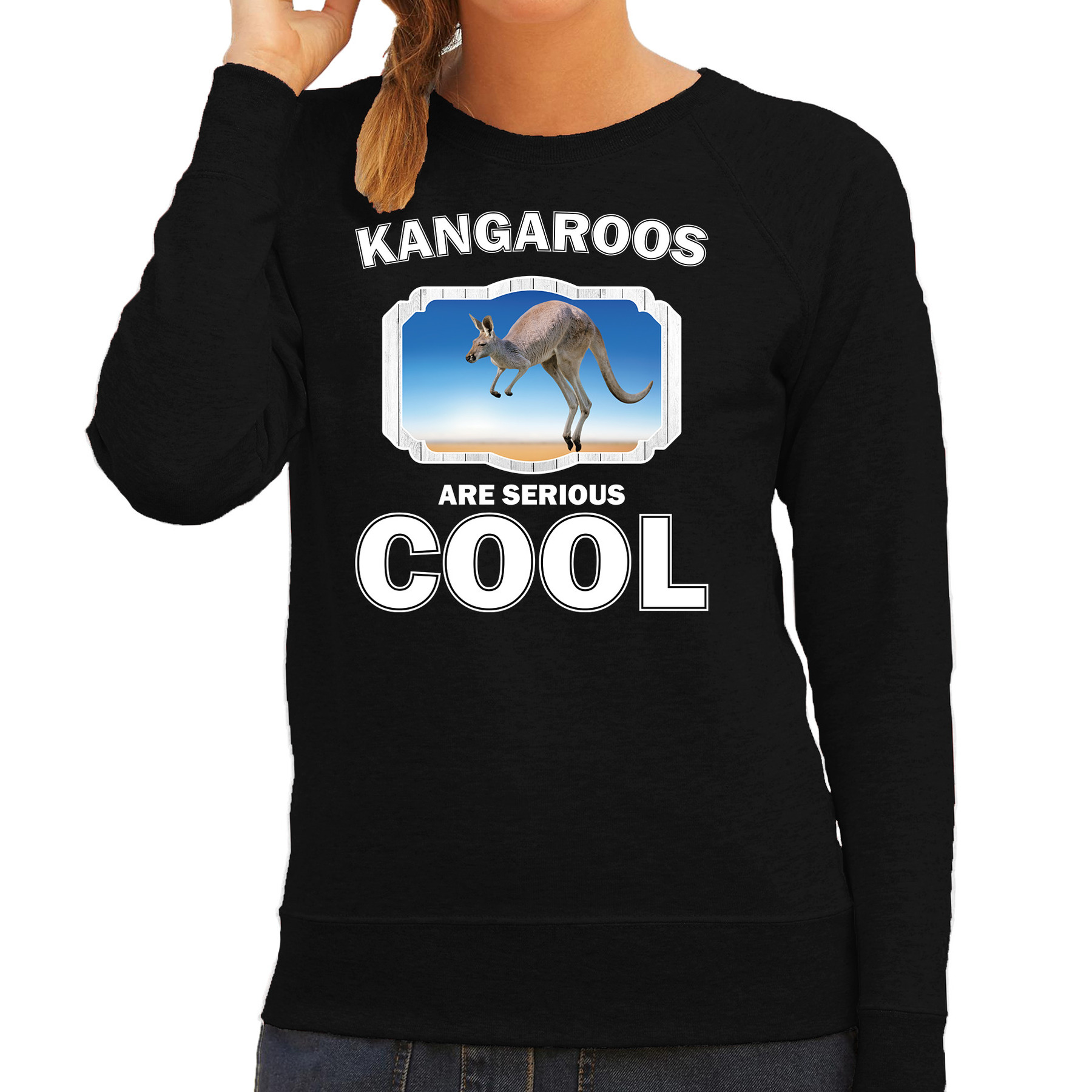 Dieren kangoeroe sweater zwart dames - kangaroos are cool trui