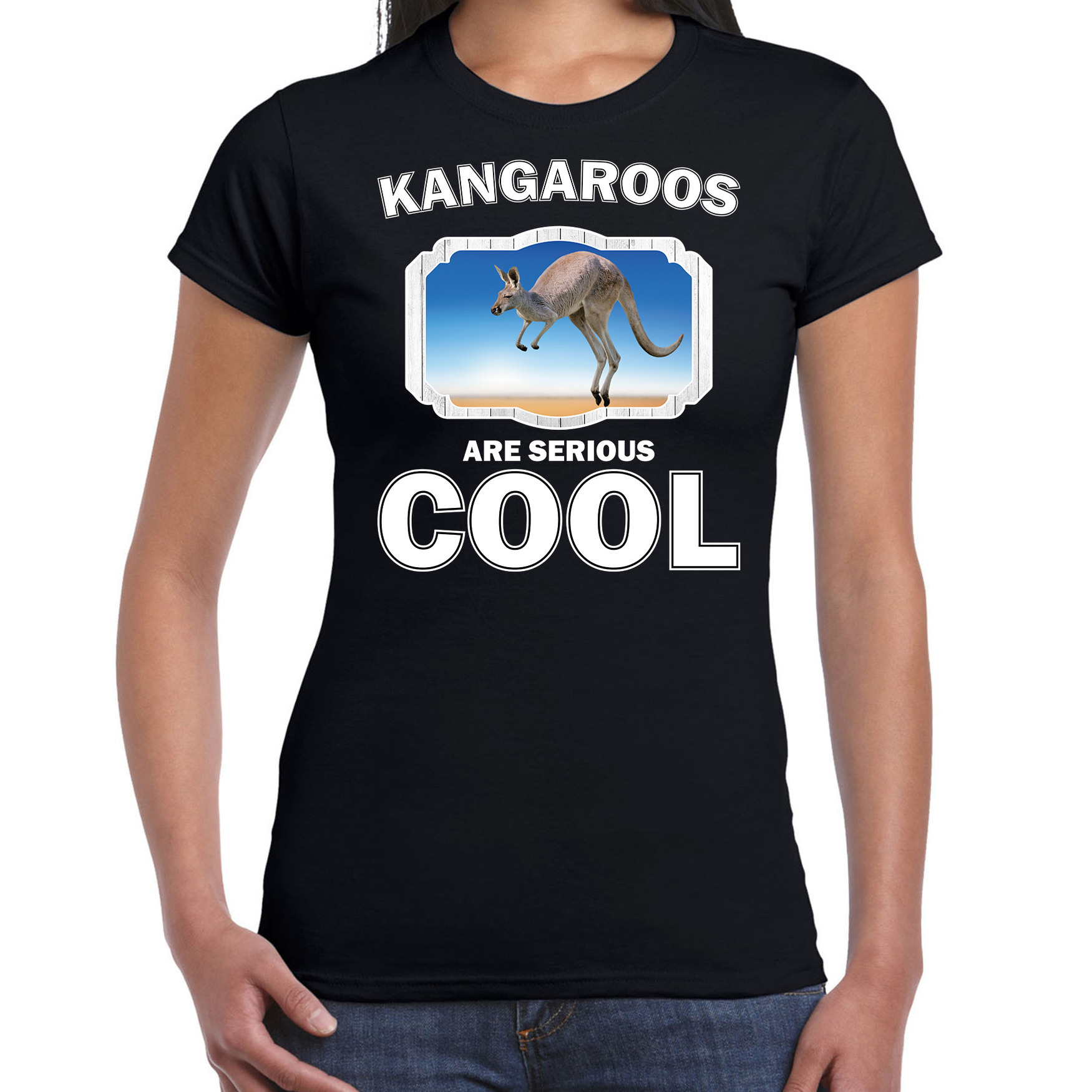 Dieren kangoeroe t-shirt zwart dames kangaroos are cool shirt