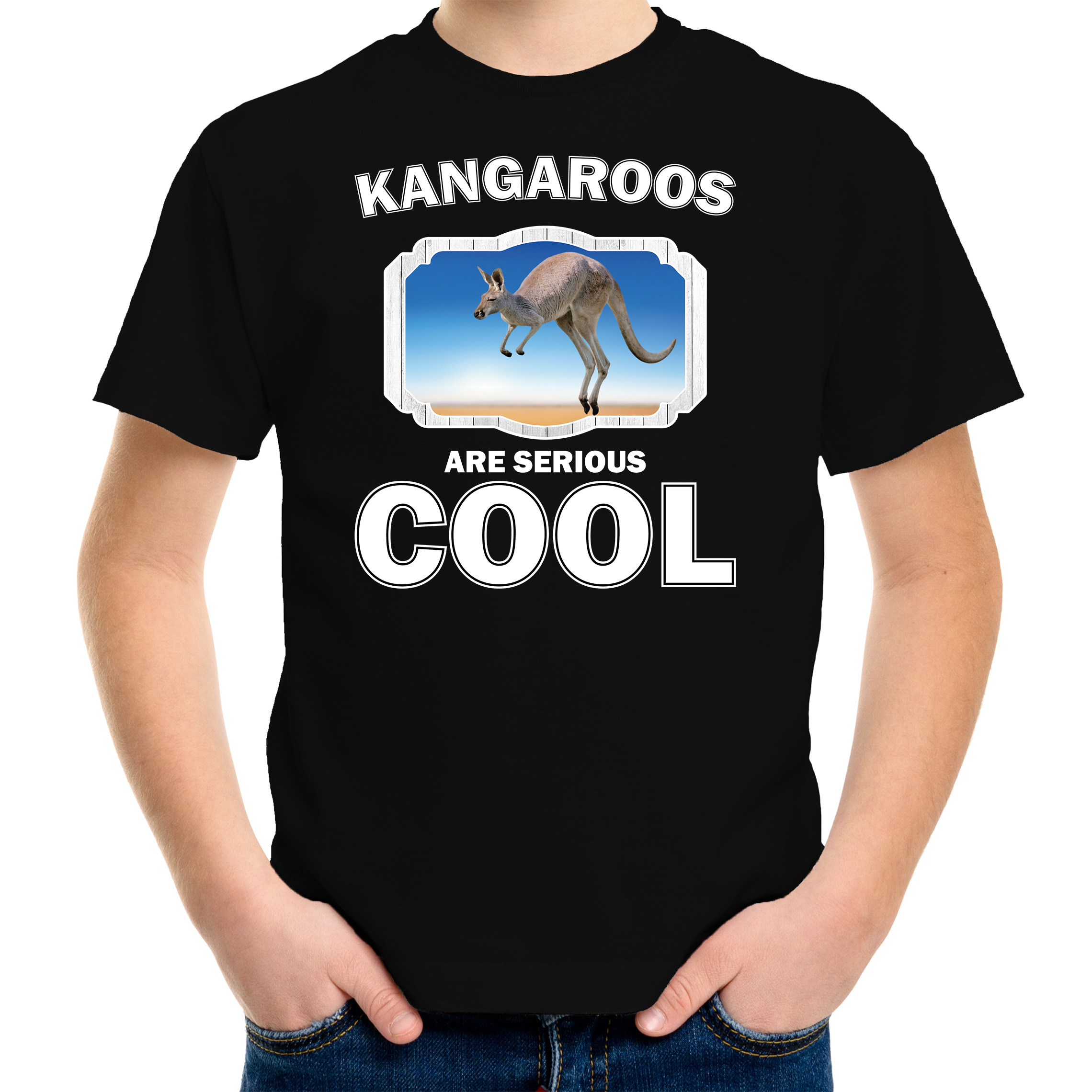 Dieren kangoeroe t-shirt zwart kinderen kangaroos are cool shirt jongens en meisjes
