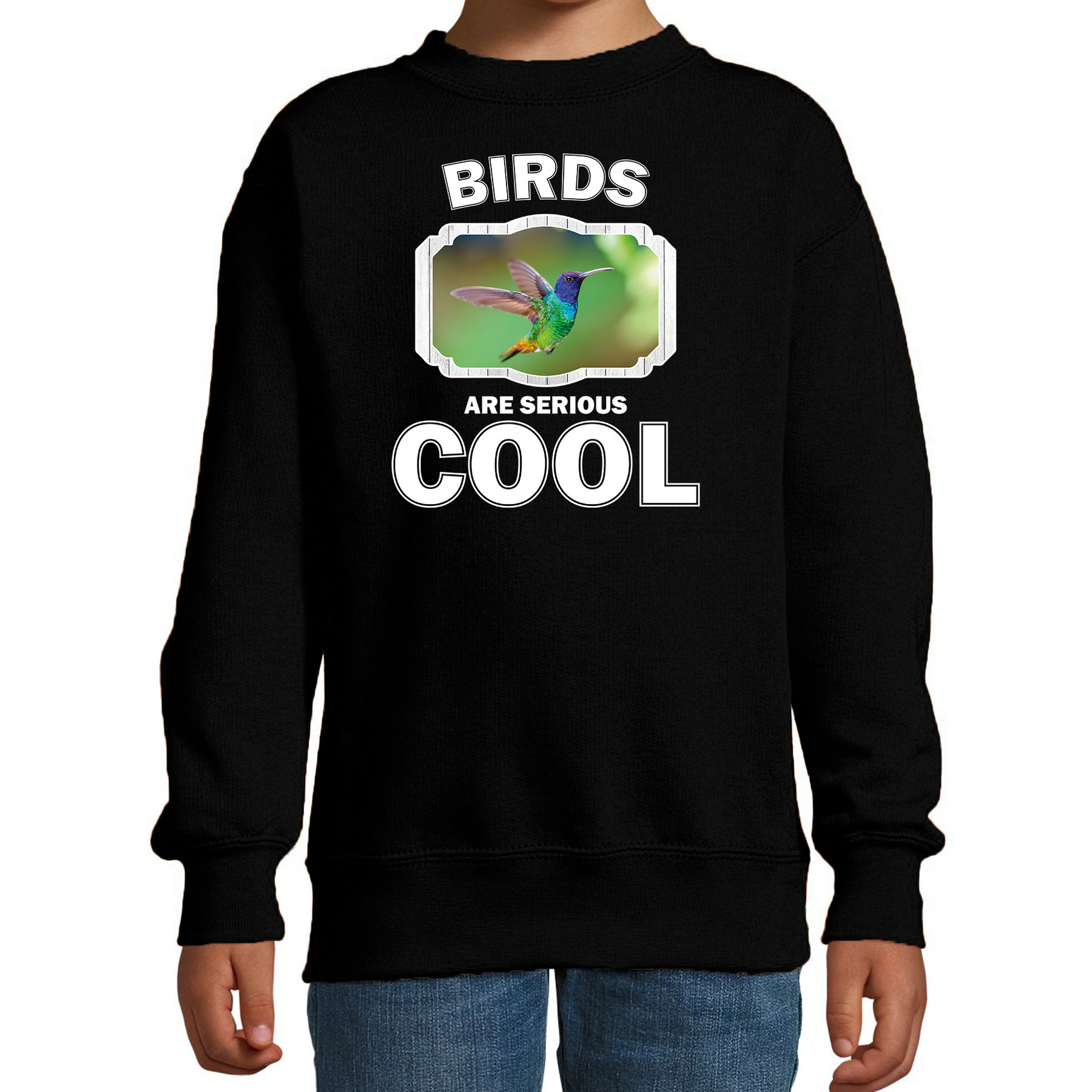 Dieren kolibrie vogel sweater zwart kinderen birds are cool trui jongens en meisjes