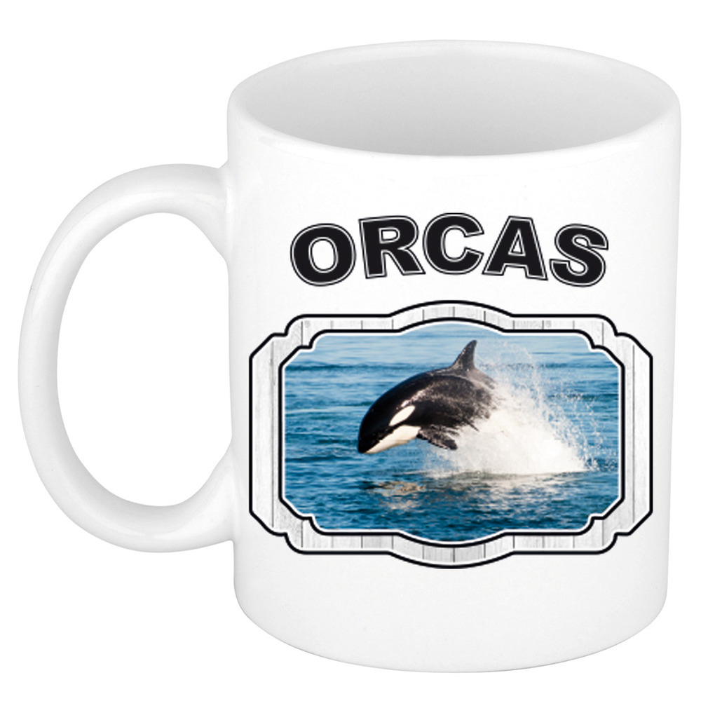 Dieren orka beker orcas- orka vissen mok wit 300 ml