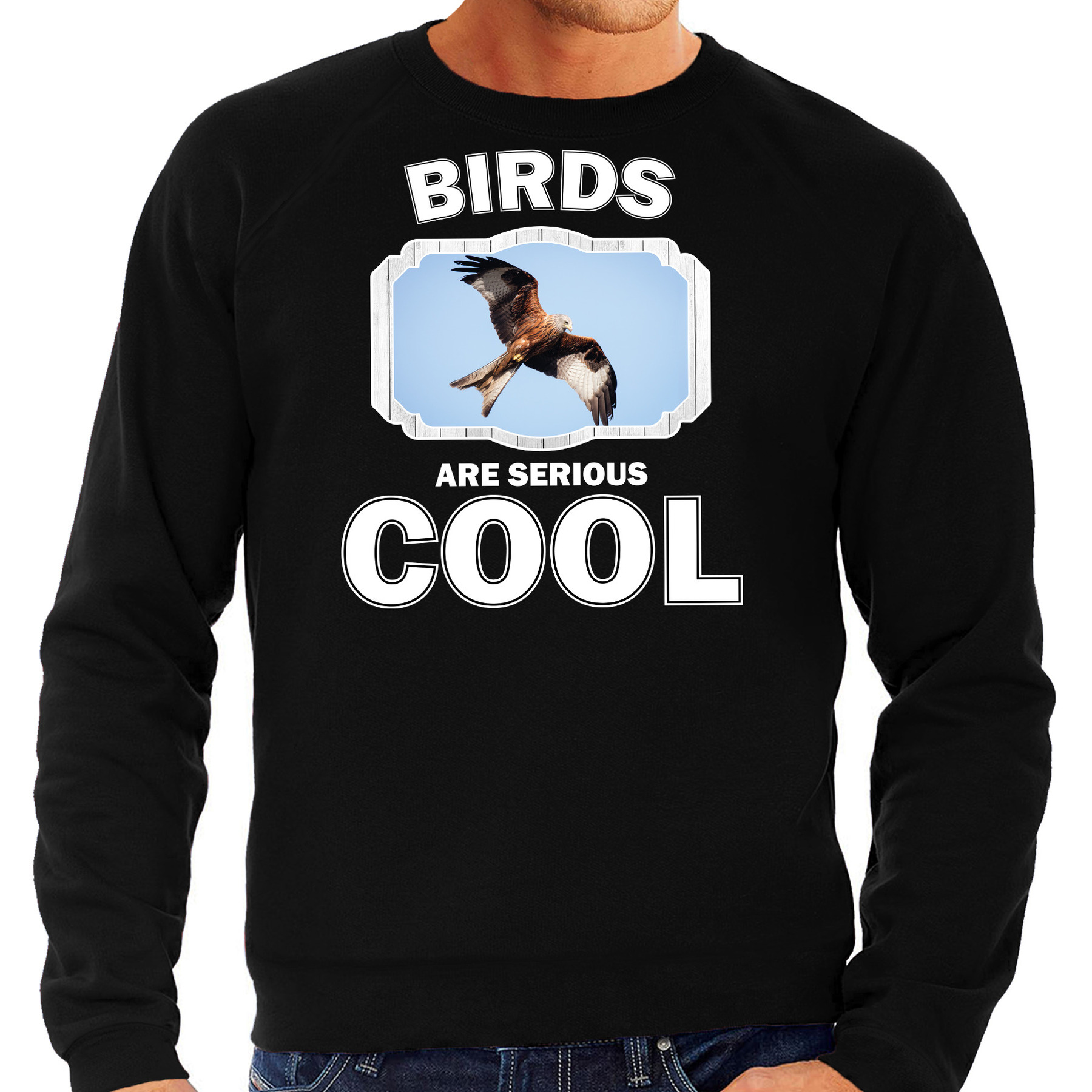 Dieren rode wouw roofvogel sweater zwart heren - birds are cool trui