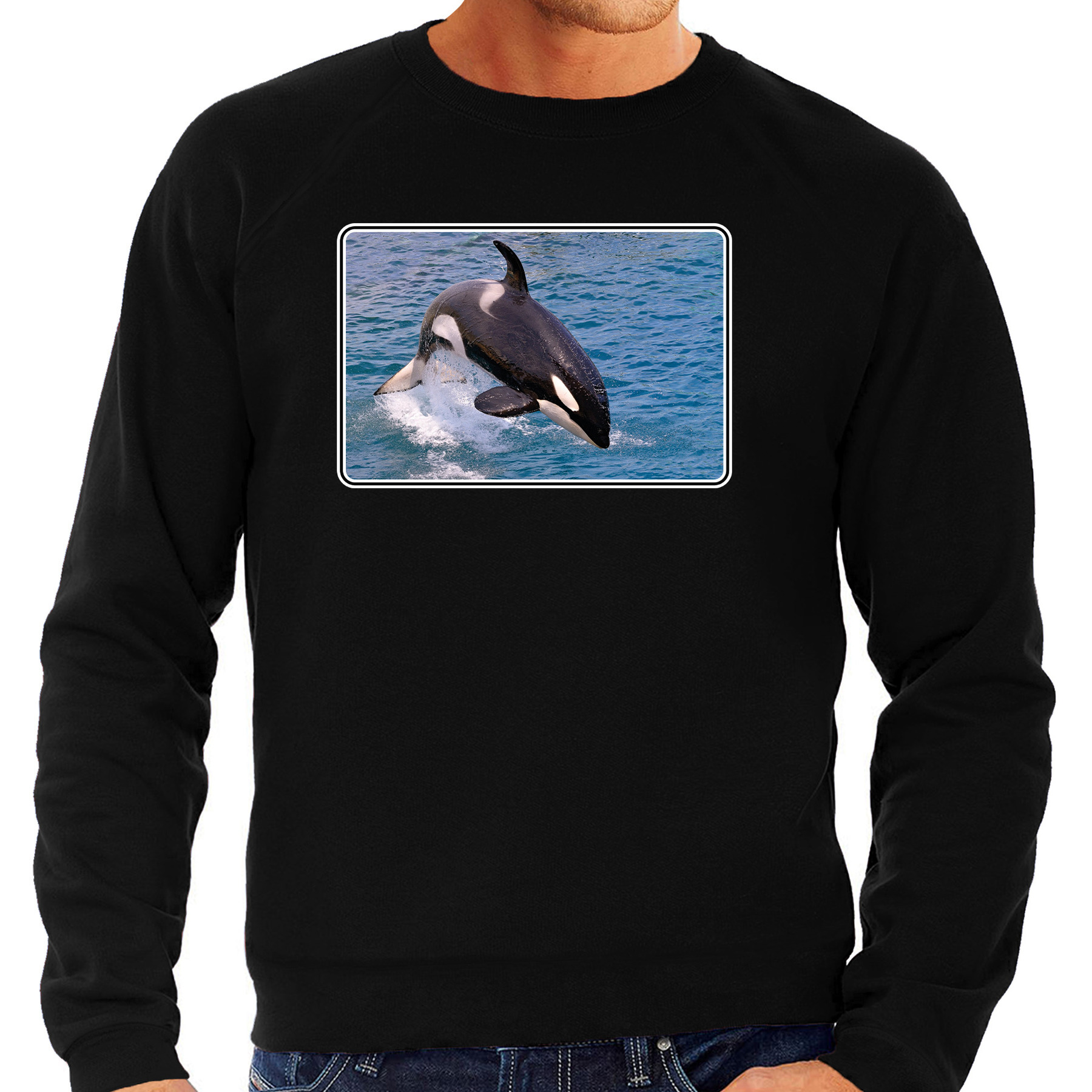 Dieren sweater / trui met orka walvissen foto zwart voor heren