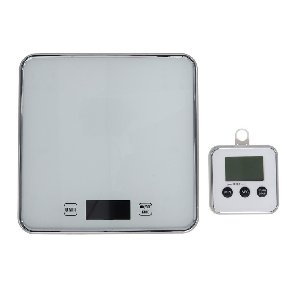 Digitale keukenweegschaal met afstandsbediening wit RVS 20 x 20 cm