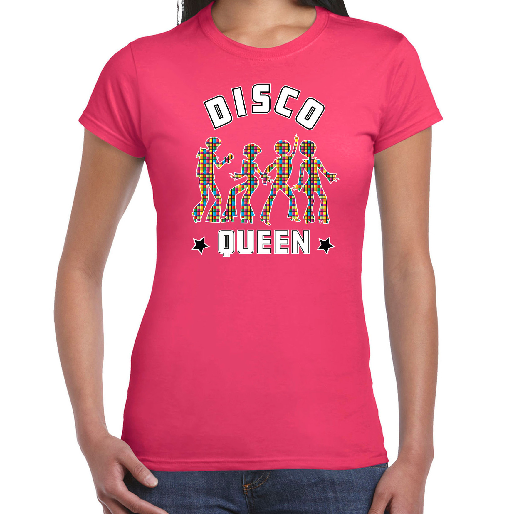Disco verkleed t-shirt dames jaren 80 feest outfit disco queen