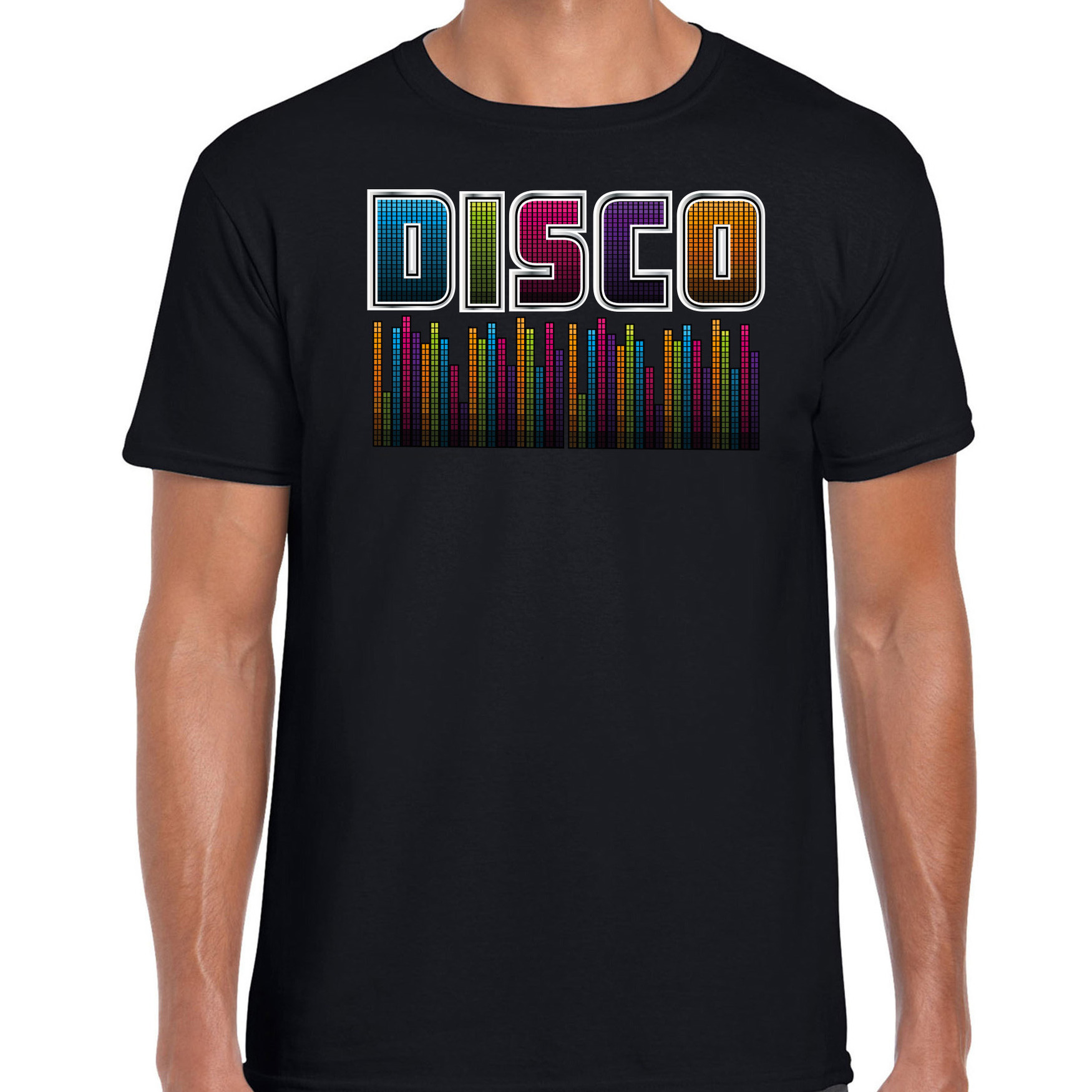 Disco verkleed t-shirt heren jaren 80 feest outfit disco muziek zwart