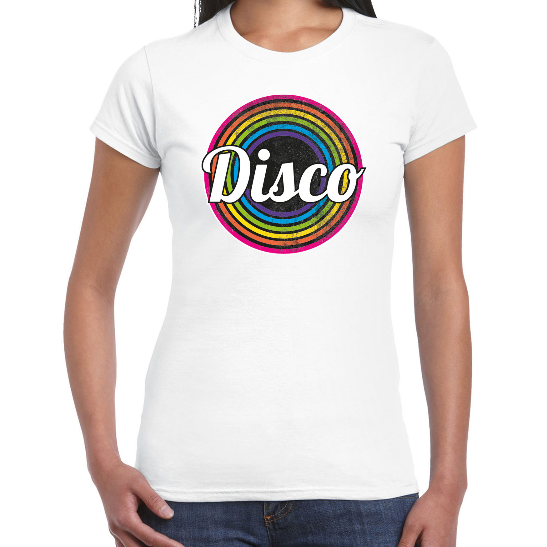 Disco verkleed t-shirt voor dames disco wit jaren 80-80's carnaval-foute party