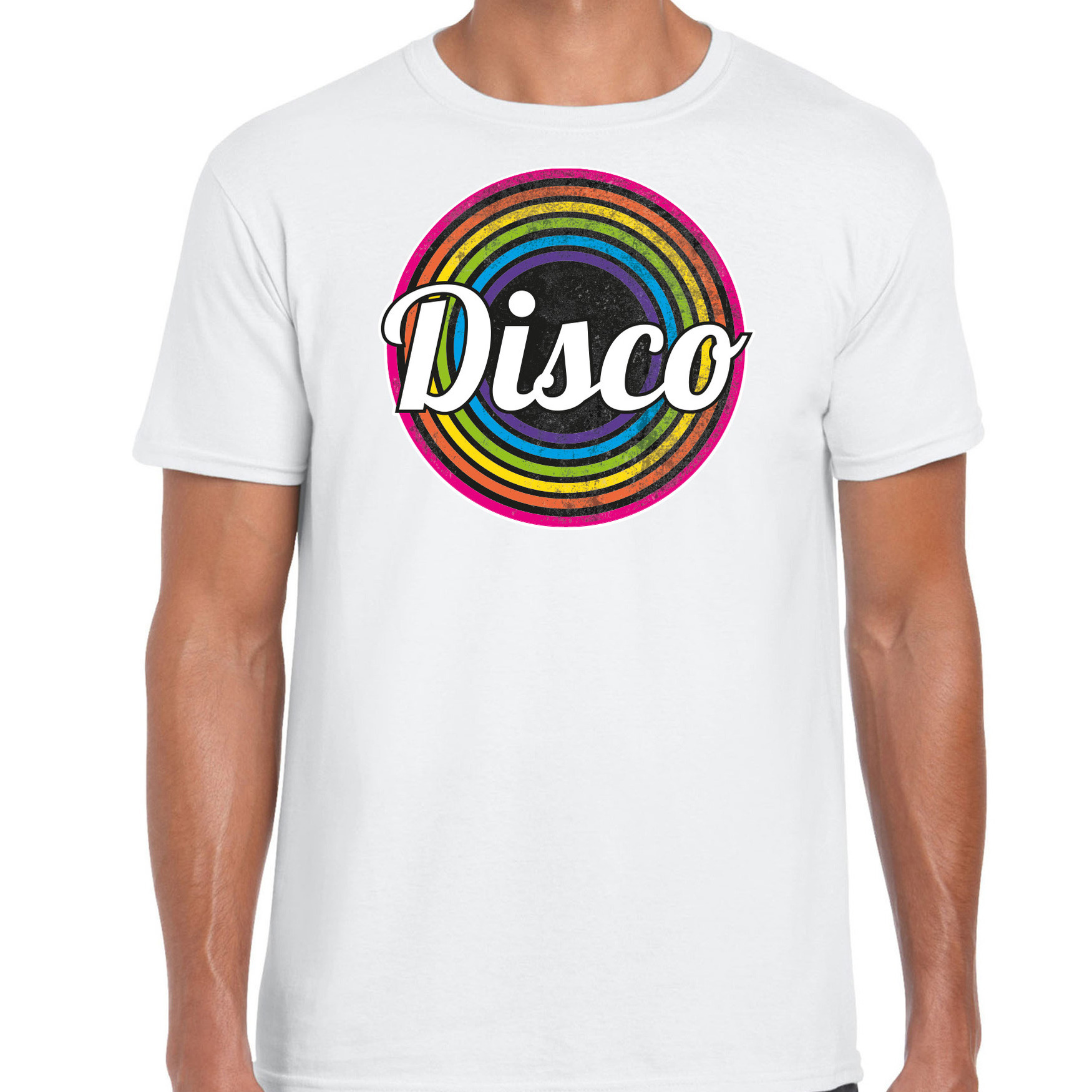 Disco verkleed t-shirt voor heren disco wit jaren 80-80's carnaval-foute party