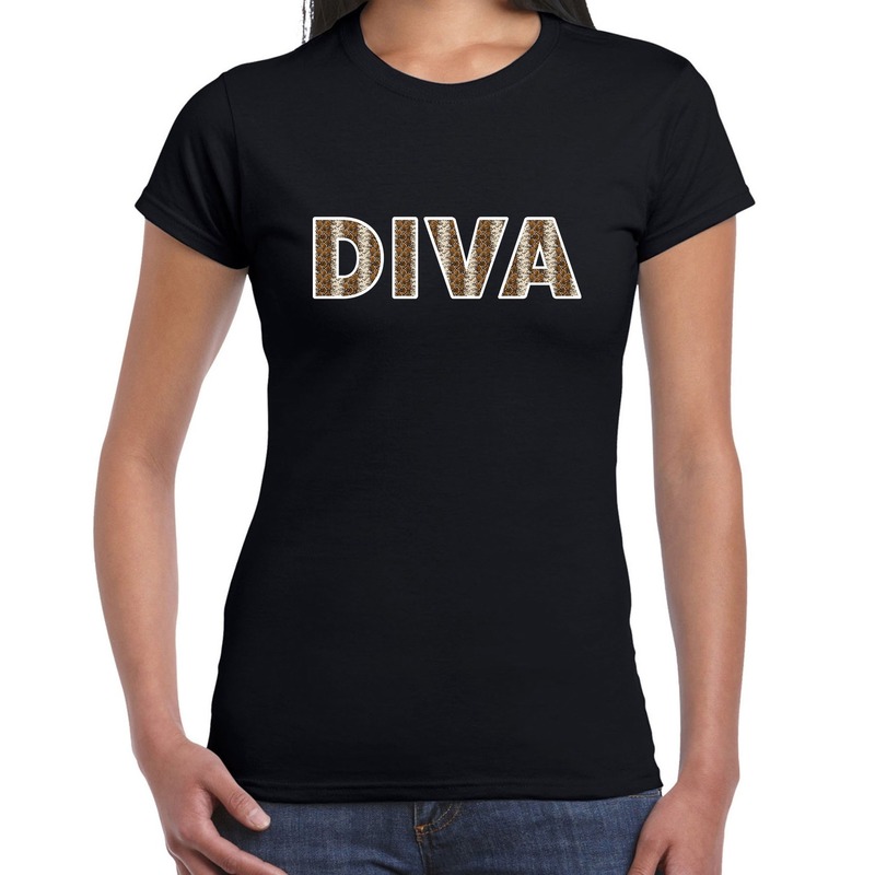 Diva slangen print tekst t-shirt zwart dames