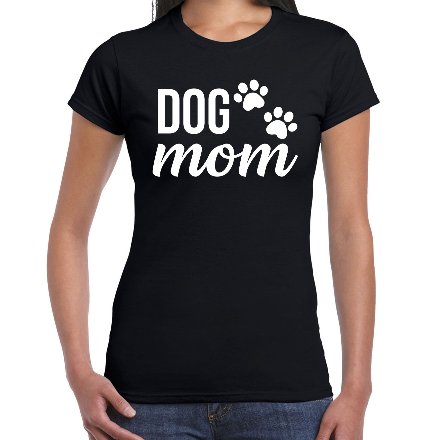 Dog mom honden mama t-shirt zwart voor dames Moederdagcadeau