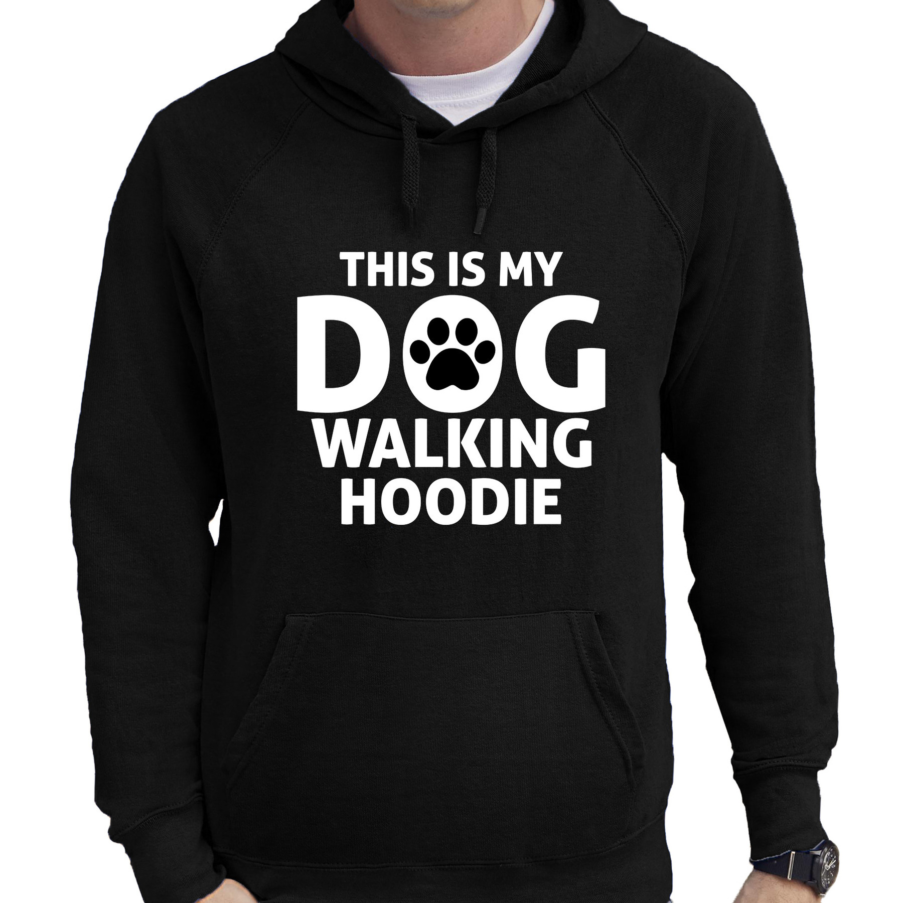 Dog walking hoodie fun tekst bankhanger hoodie voor heren zwart