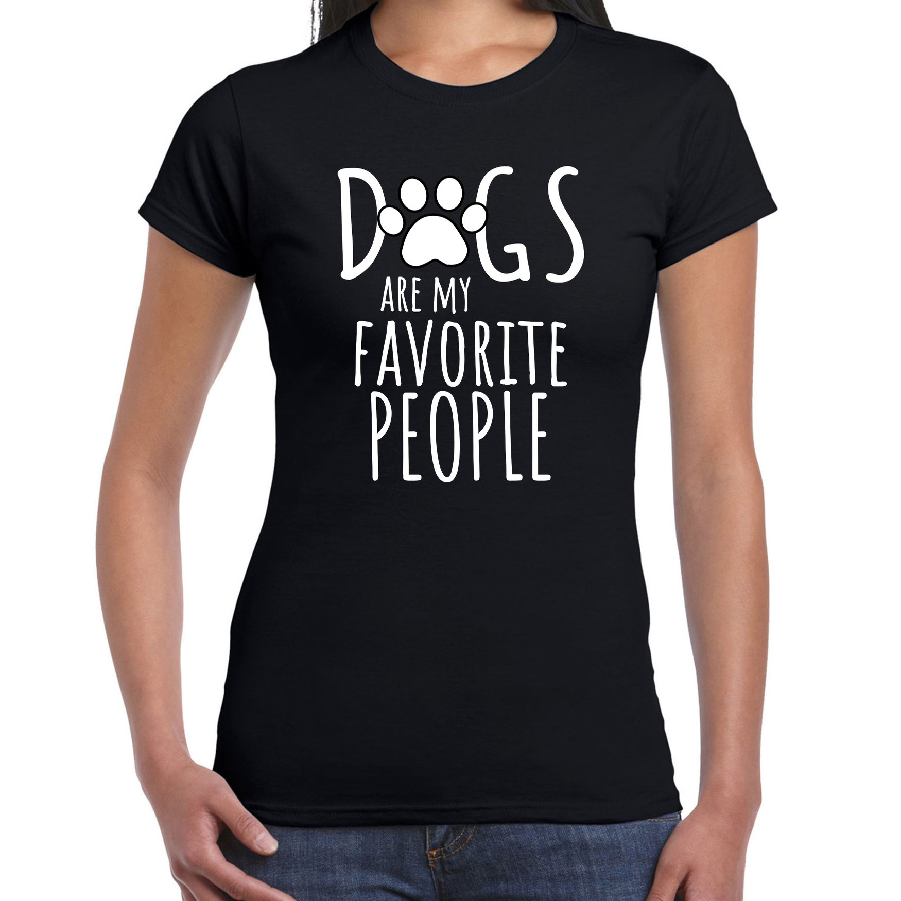 Dogs are my favourite people-Honden zijn mijn favoriete mensen t-shirt zwart voor dames