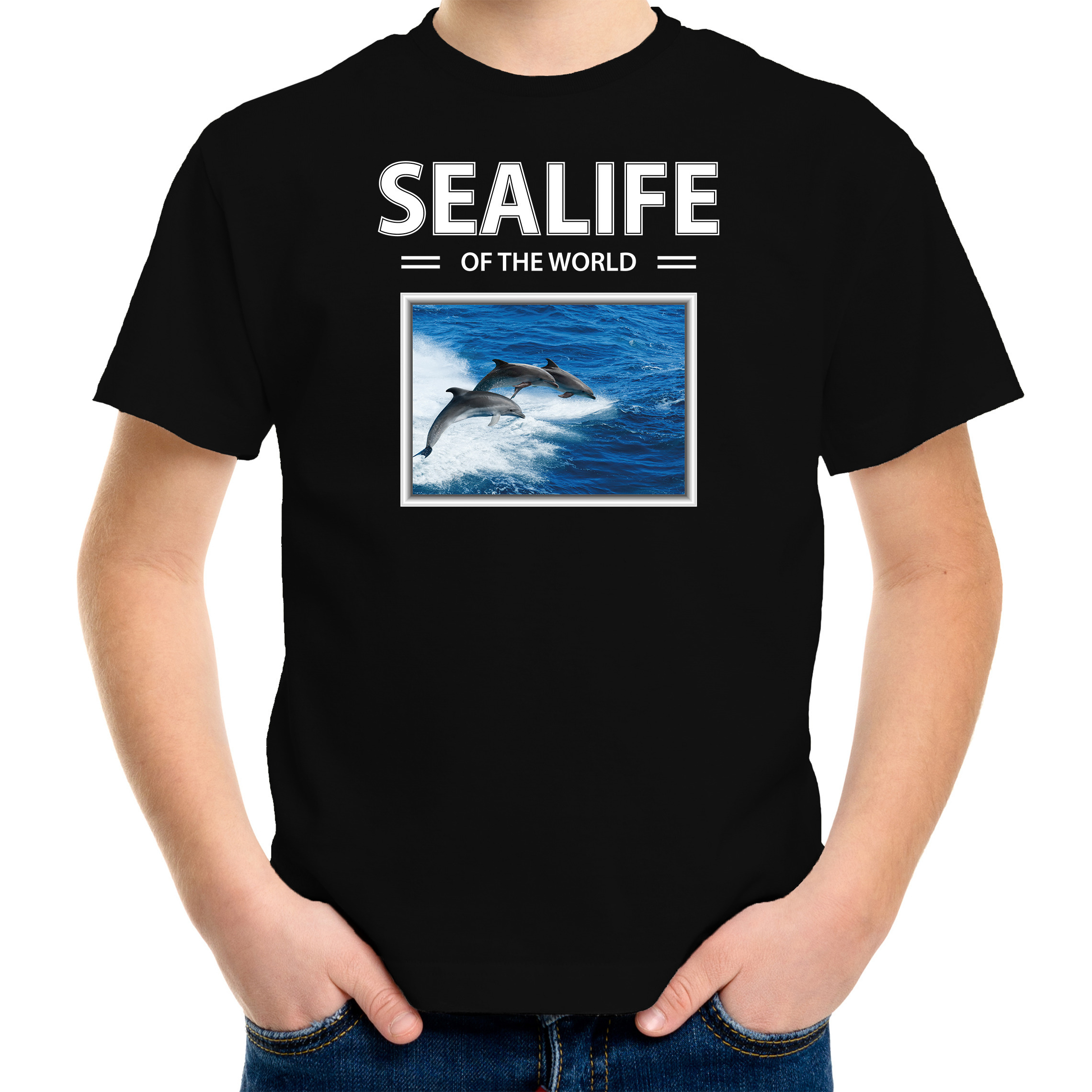Dolfijn t-shirt met dieren foto sealife of the world zwart voor kinderen