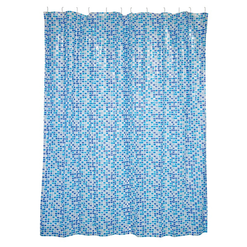 Douchegordijn blauw tegels patroon PVC 180 x 200 cm wasbaar