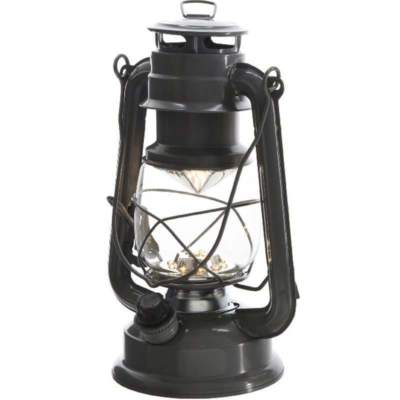 Draagbare antraciet grijze lamp-lantaarn 24 cm met LED lampjes verlichting