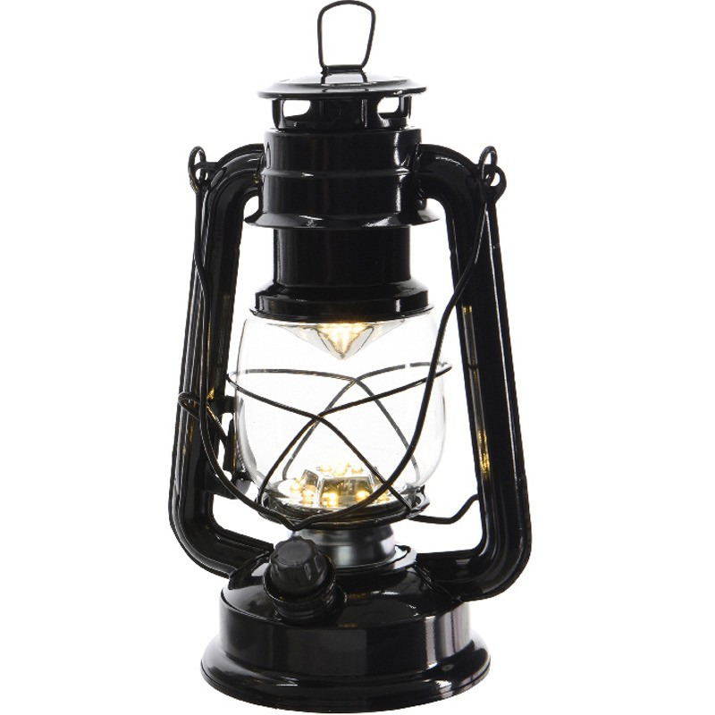 Draagbare zwarte lamp-lantaarn 24 cm met LED lampjes verlichting