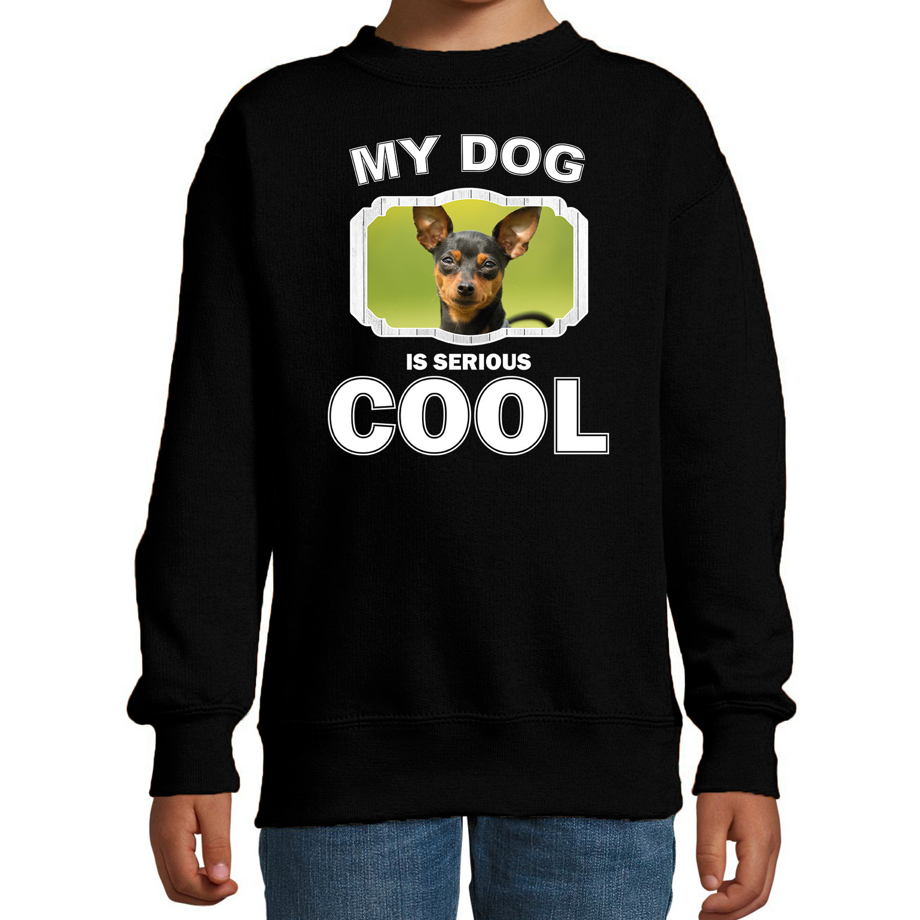 Dwergpinscher honden trui / sweater my dog is serious cool zwart voor kinderen