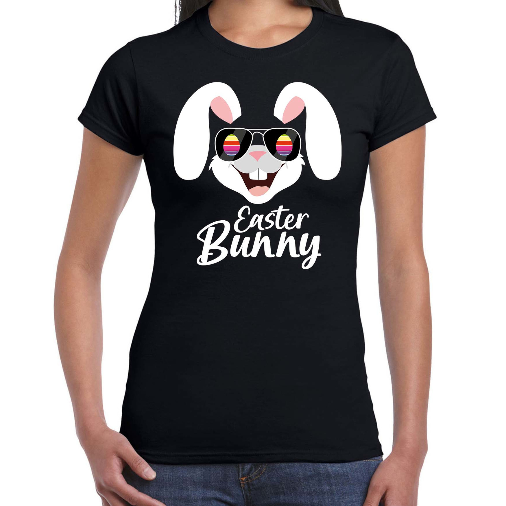 Easter bunny-Paashaas t-shirt zwart voor dames Foute kleding-outfit Pasen