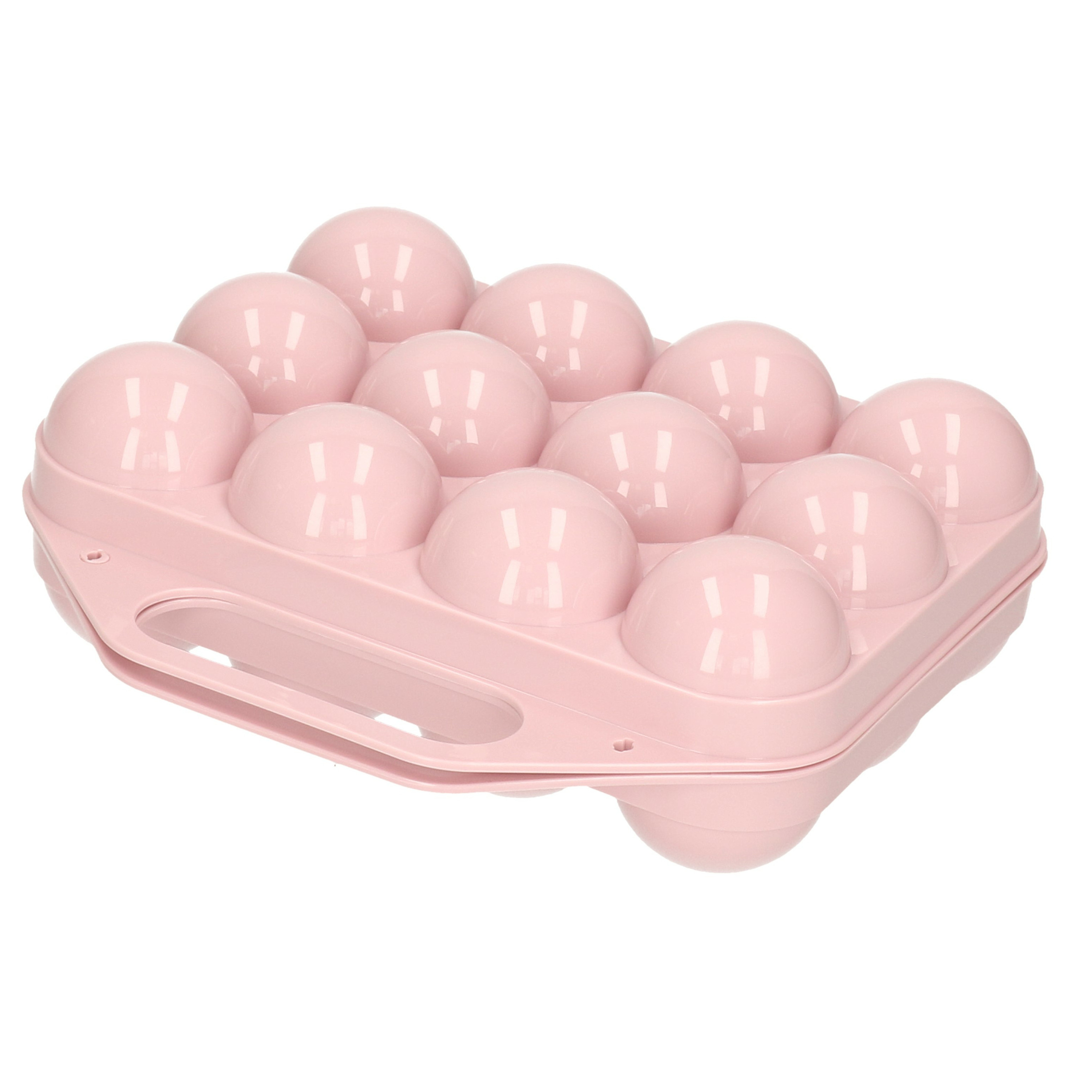 Eierdoos koelkast organizer eierhouder 12 eieren licht roze kunststof 20 x 19 cm