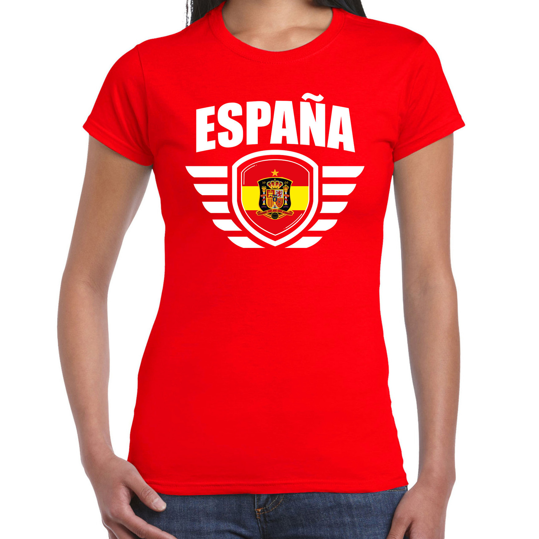 Espana landen-voetbal t-shirt rood dames EK-WK voetbal