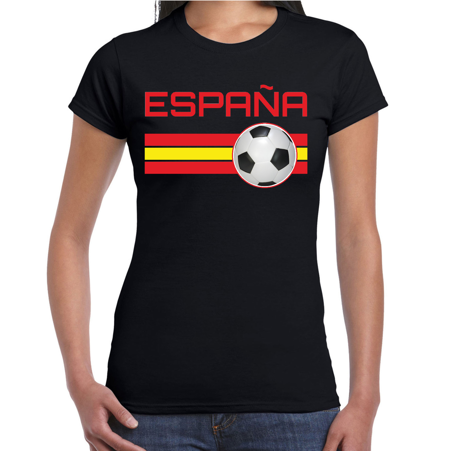 Espana-Spanje voetbal-landen t-shirt zwart dames