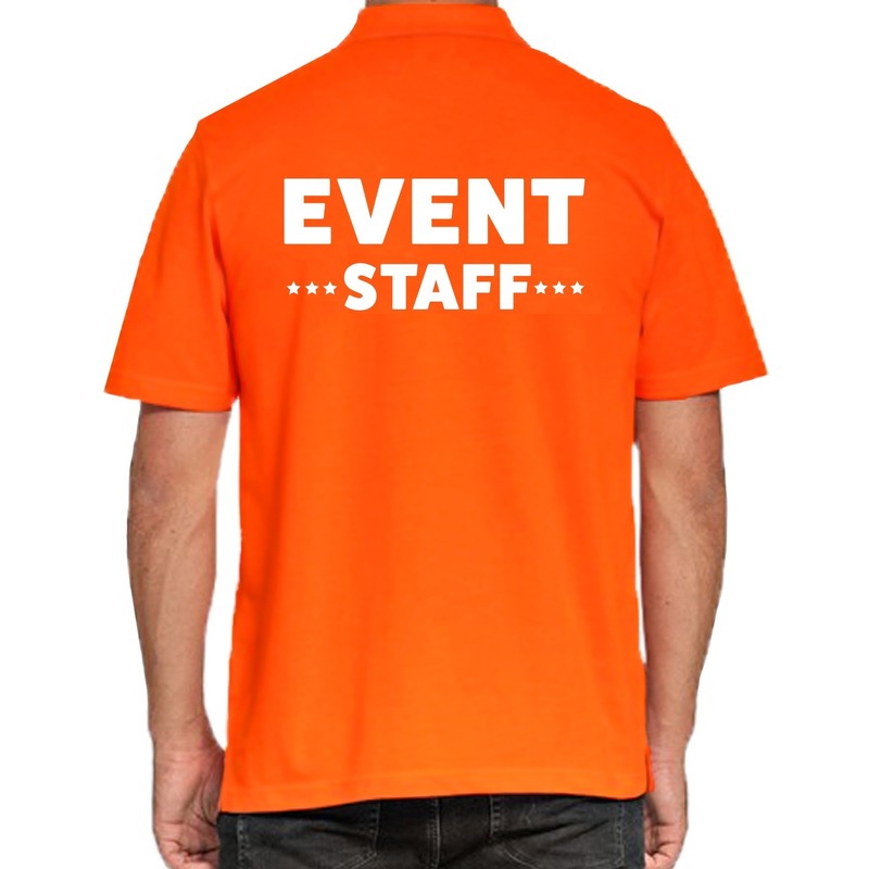 Event staff-personeel tekst polo shirt oranje voor heren