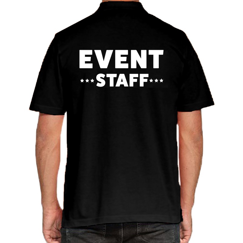 Event staff-personeel tekst polo shirt zwart voor heren