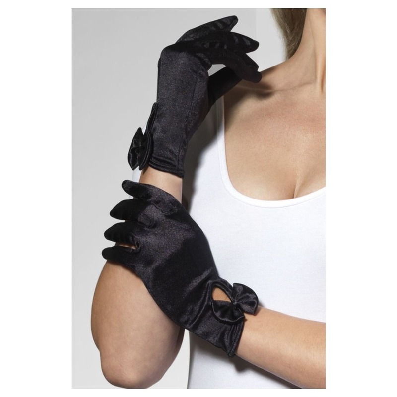 Feest handschoenen zwart kort voor dames