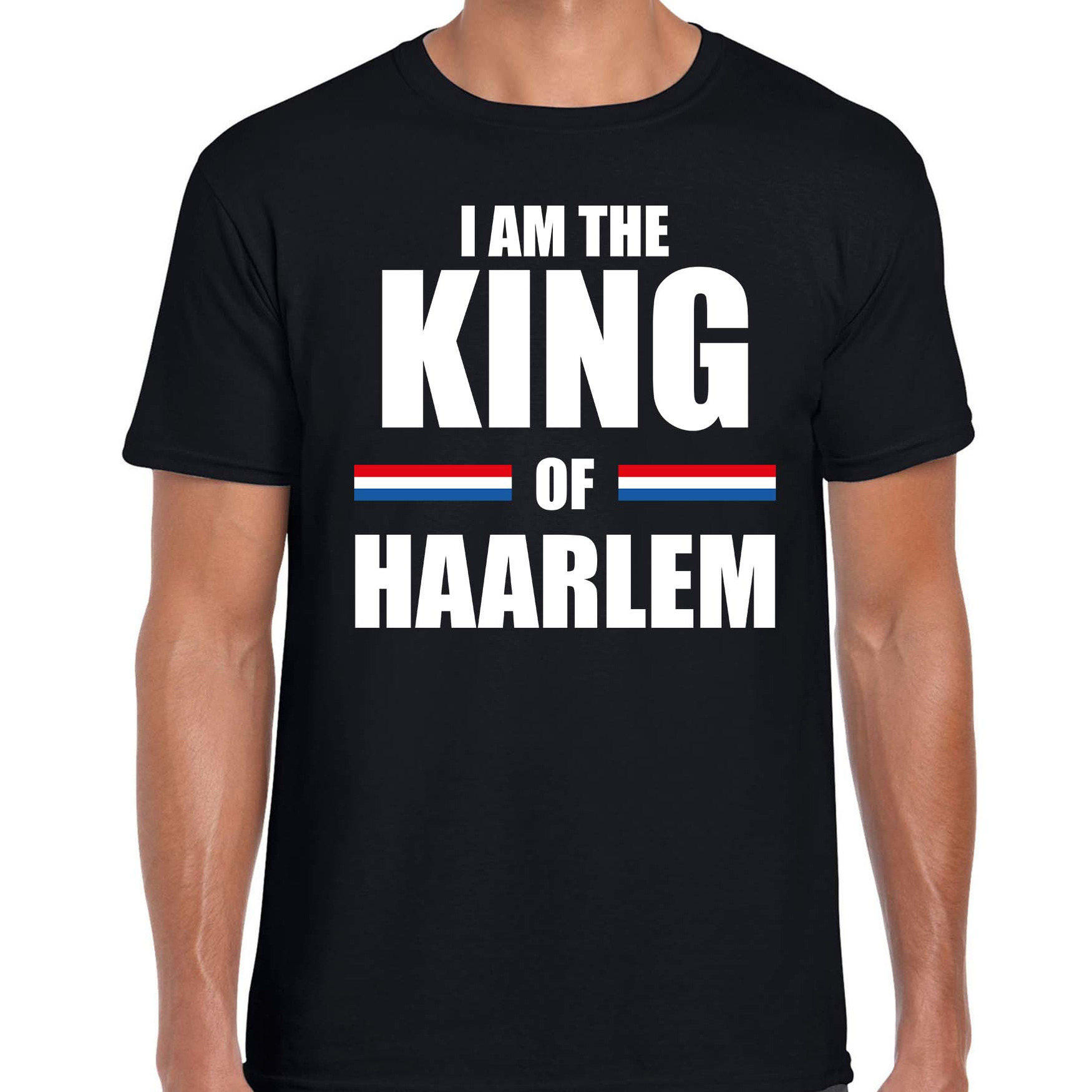 Feest t-shirt voor heren I am the King of Haarlem zwart Koningsdag