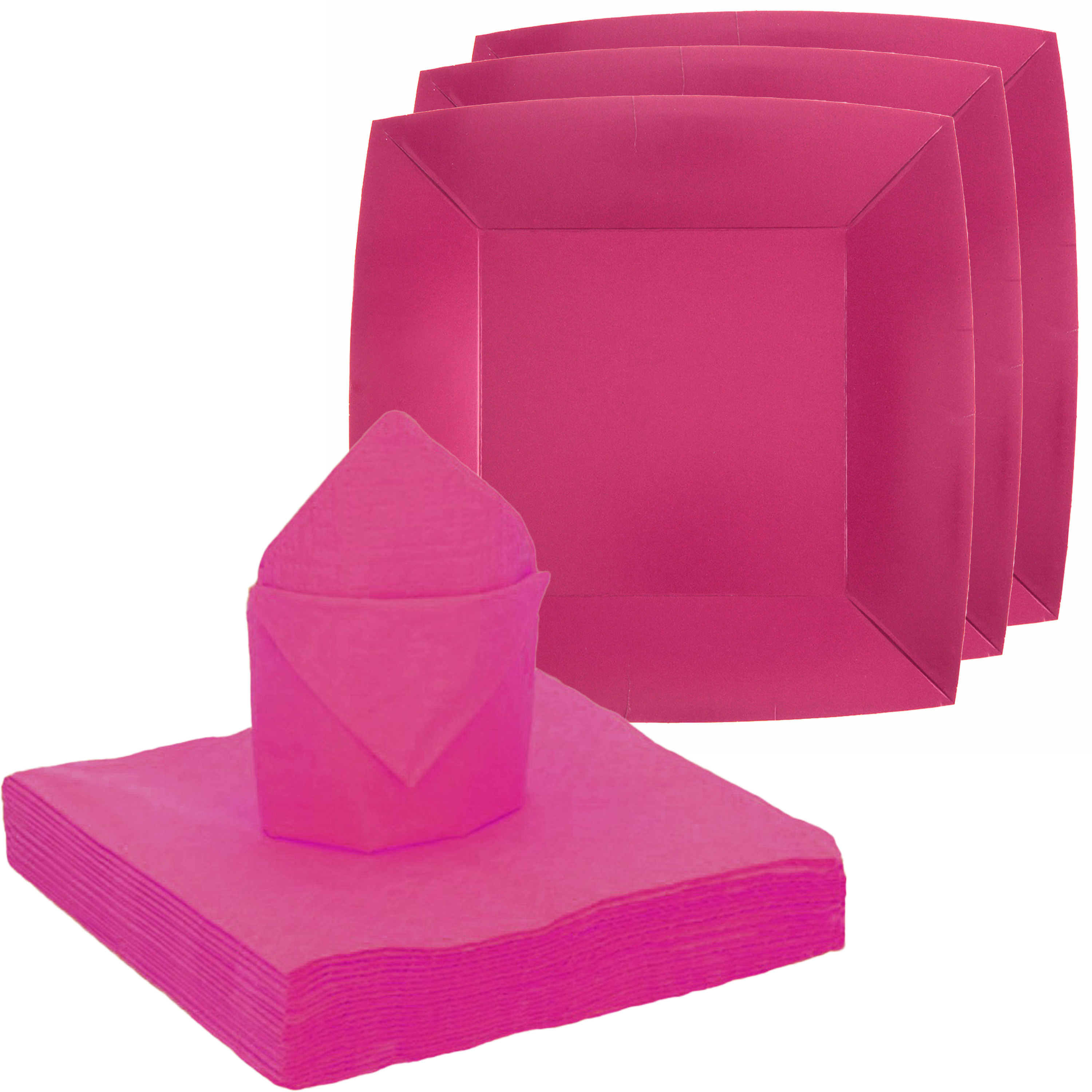Feest-verjaardag servies set 10x gebaksbordjes-25x servetten fuchsia roze karton