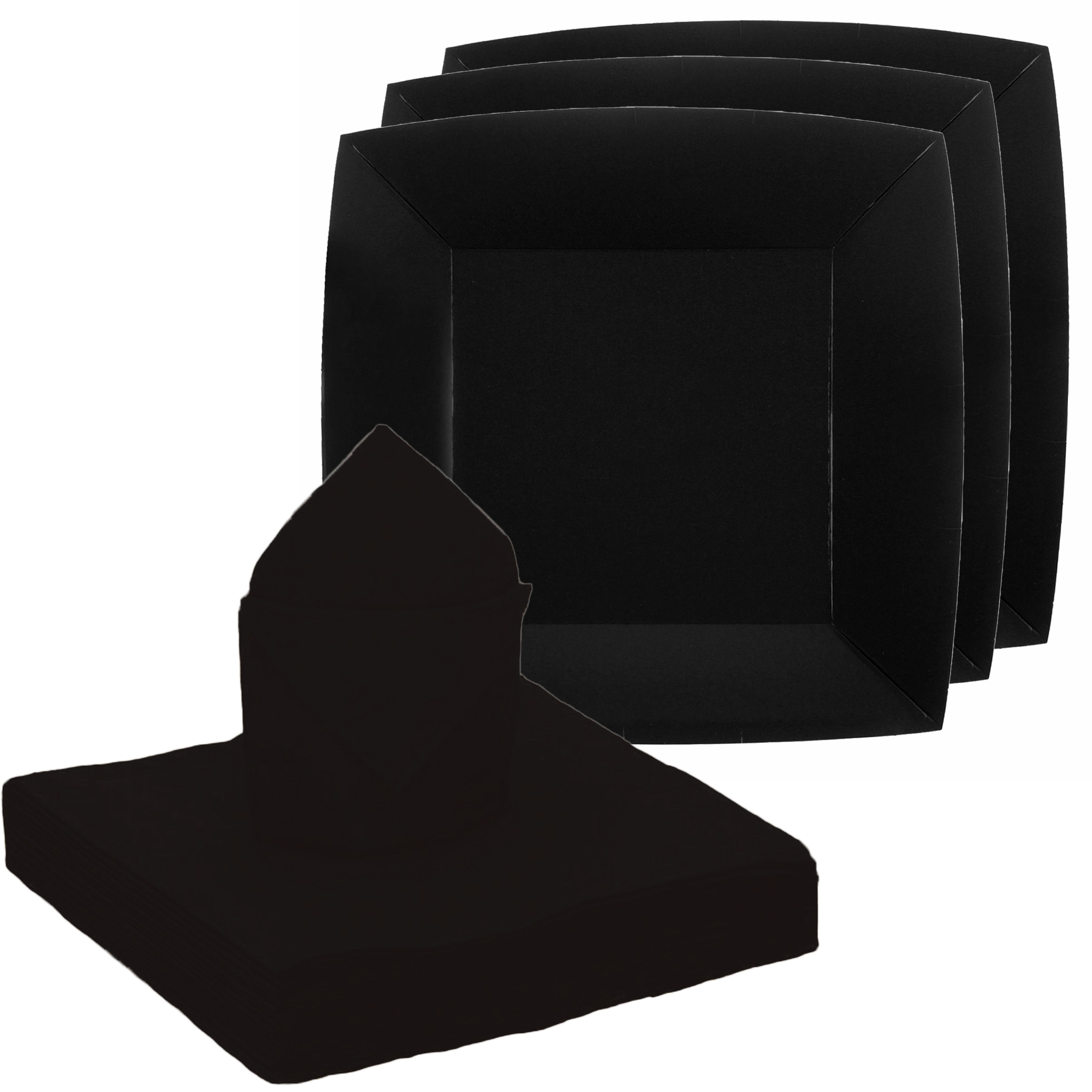 Feest-verjaardag servies set 10x gebaksbordjes-25x servetten zwart karton