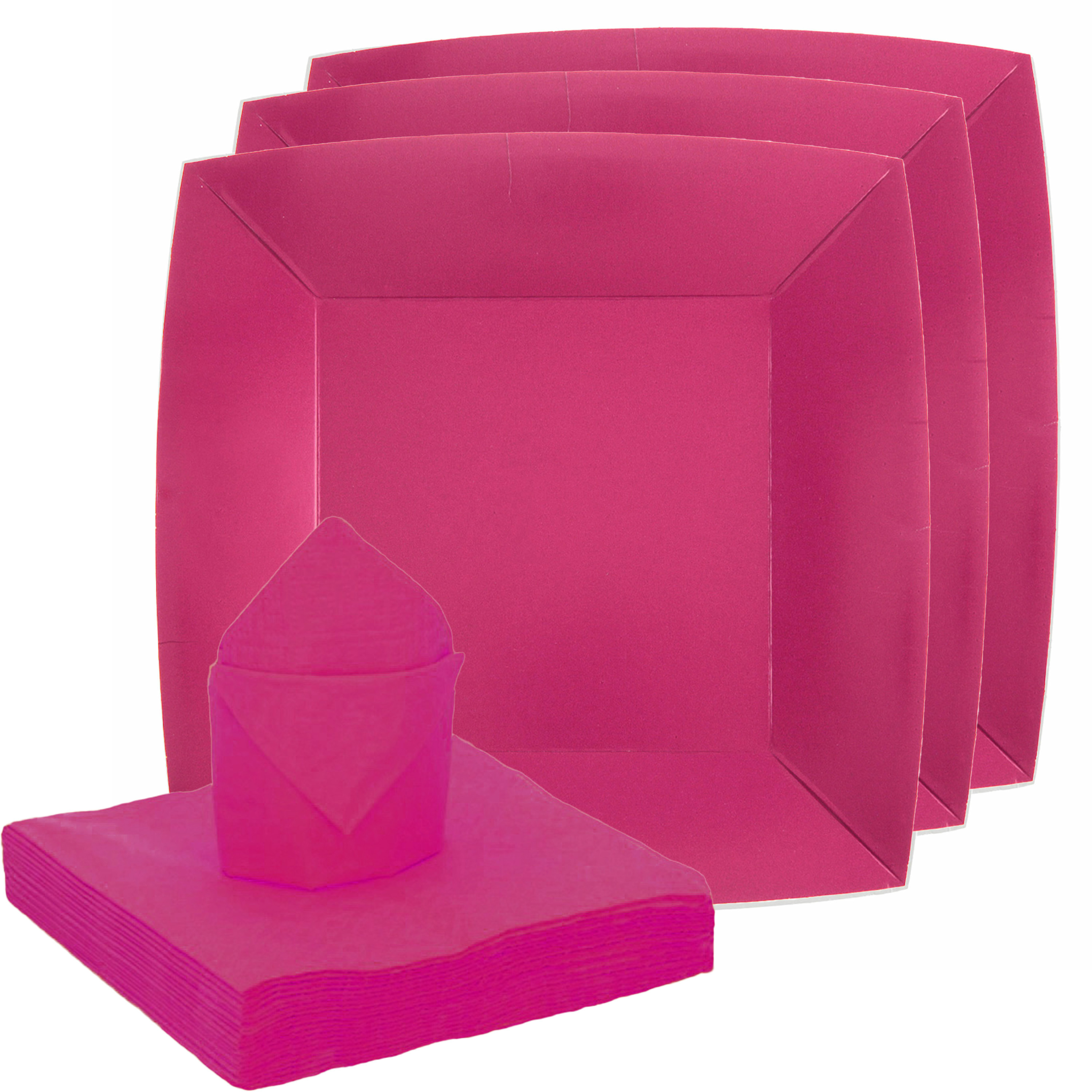 Feest-verjaardag servies set 20x bordjes-25x servetten fuchsia roze karton