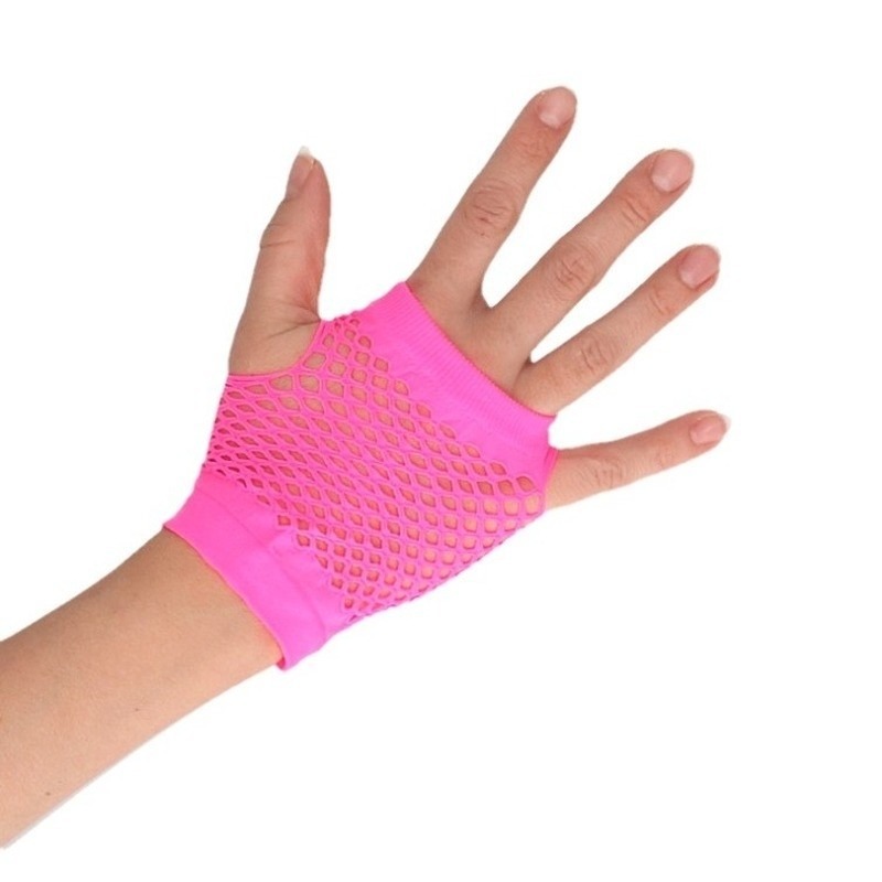 Feest visnet grunge-gothic handschoenen roze kort voor volwassenen