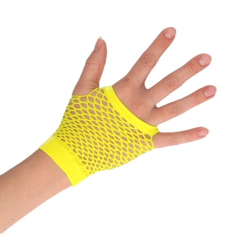 Feest visnet handschoenen geel kort voor volwassenen