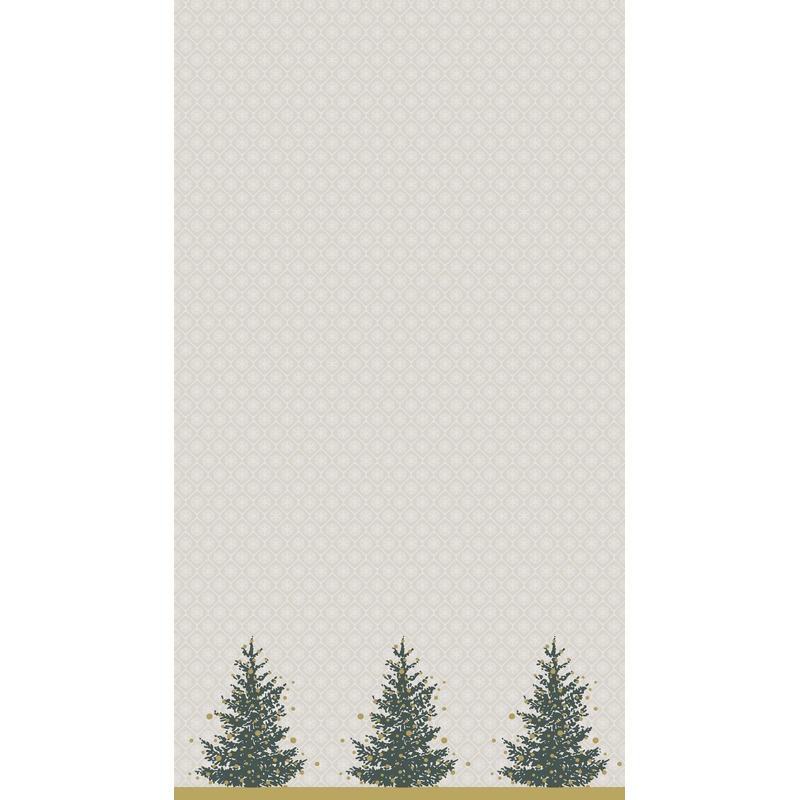 Feestartikelen papieren Kerst tafelkleed grijs-goud met kerstboompjes print 138 x 220 cm