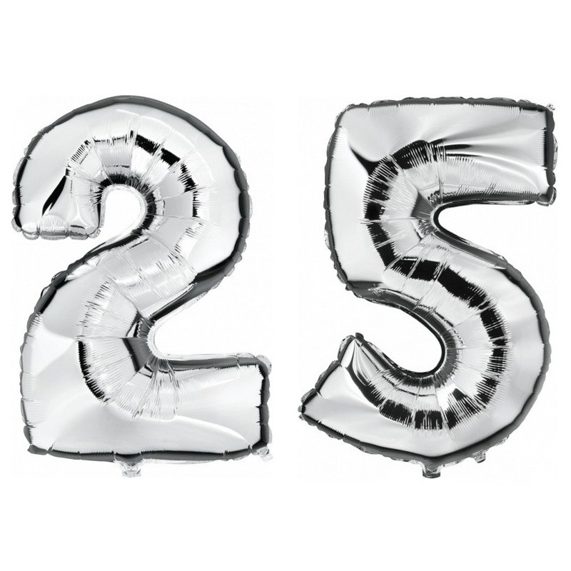 Feestartikelen zilveren folie ballonnen 25 jaar decoratie