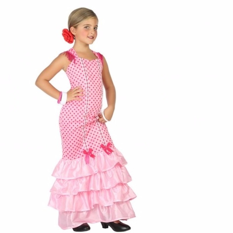 Flamenco jurk roze met polkadots