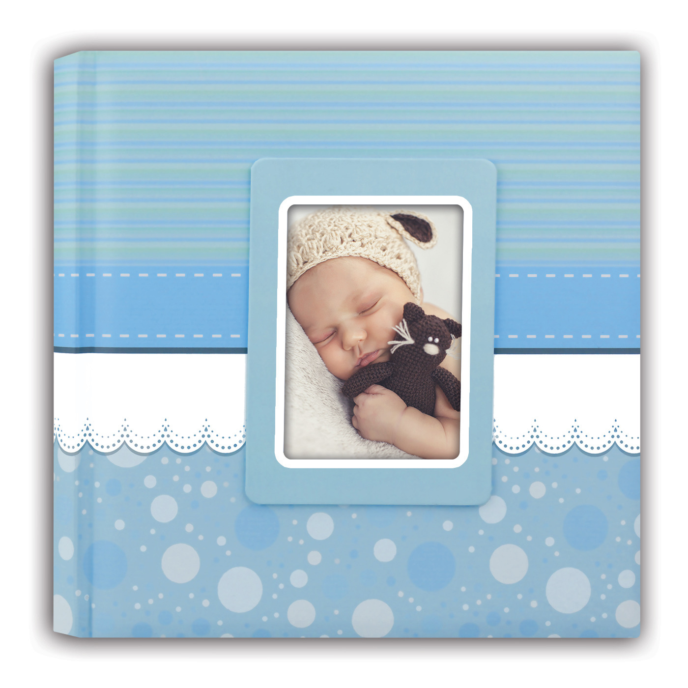 Fotoboek-fotoalbum Cinzia baby jongetje met 30 paginas blauw 31 x 31 x 3 cm