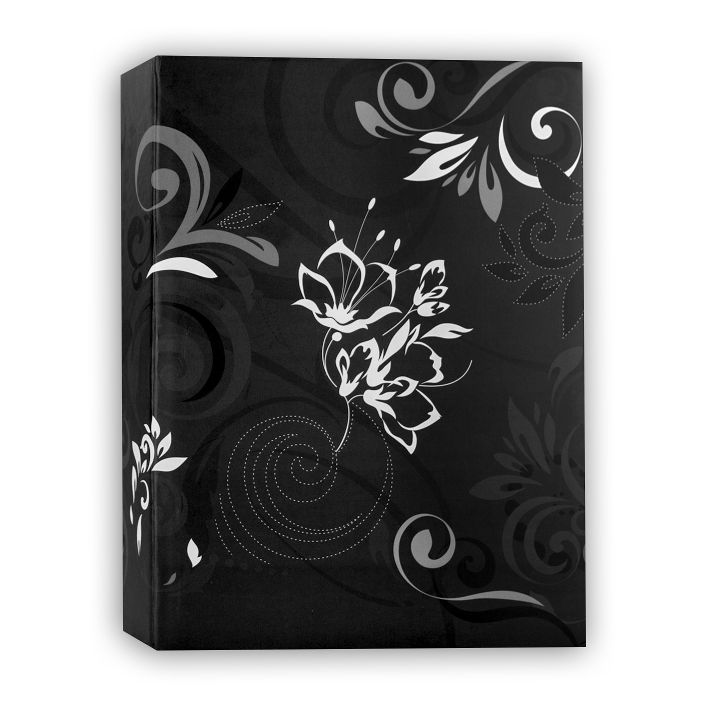 Fotoboek-fotoalbum Umbria met insteekhoesjes zwart bloemenprint voor 100 fotos 13 x 16,5 x 5 cm
