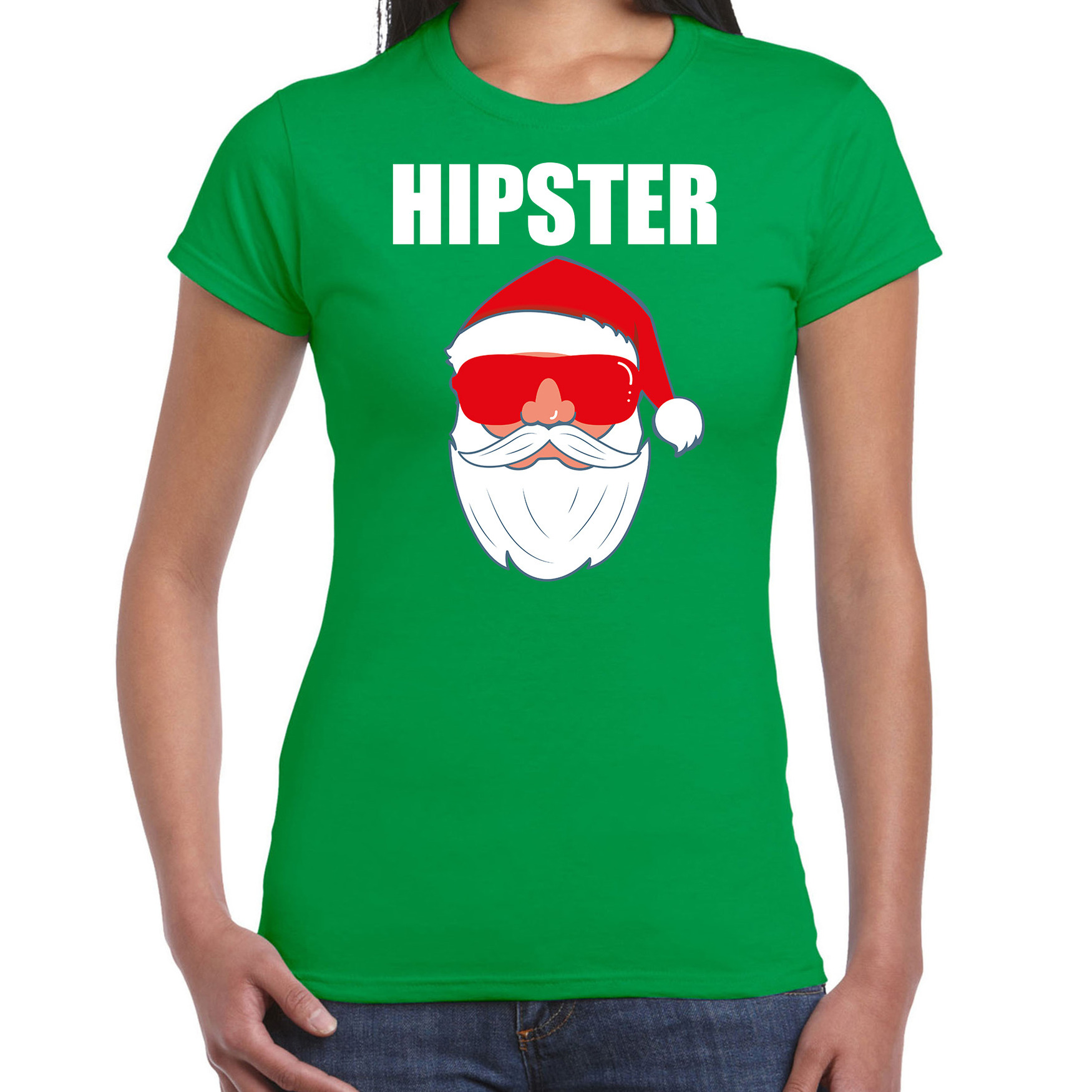 Fout Kerstshirt-Kerst outfit Hipster Santa groen voor dames