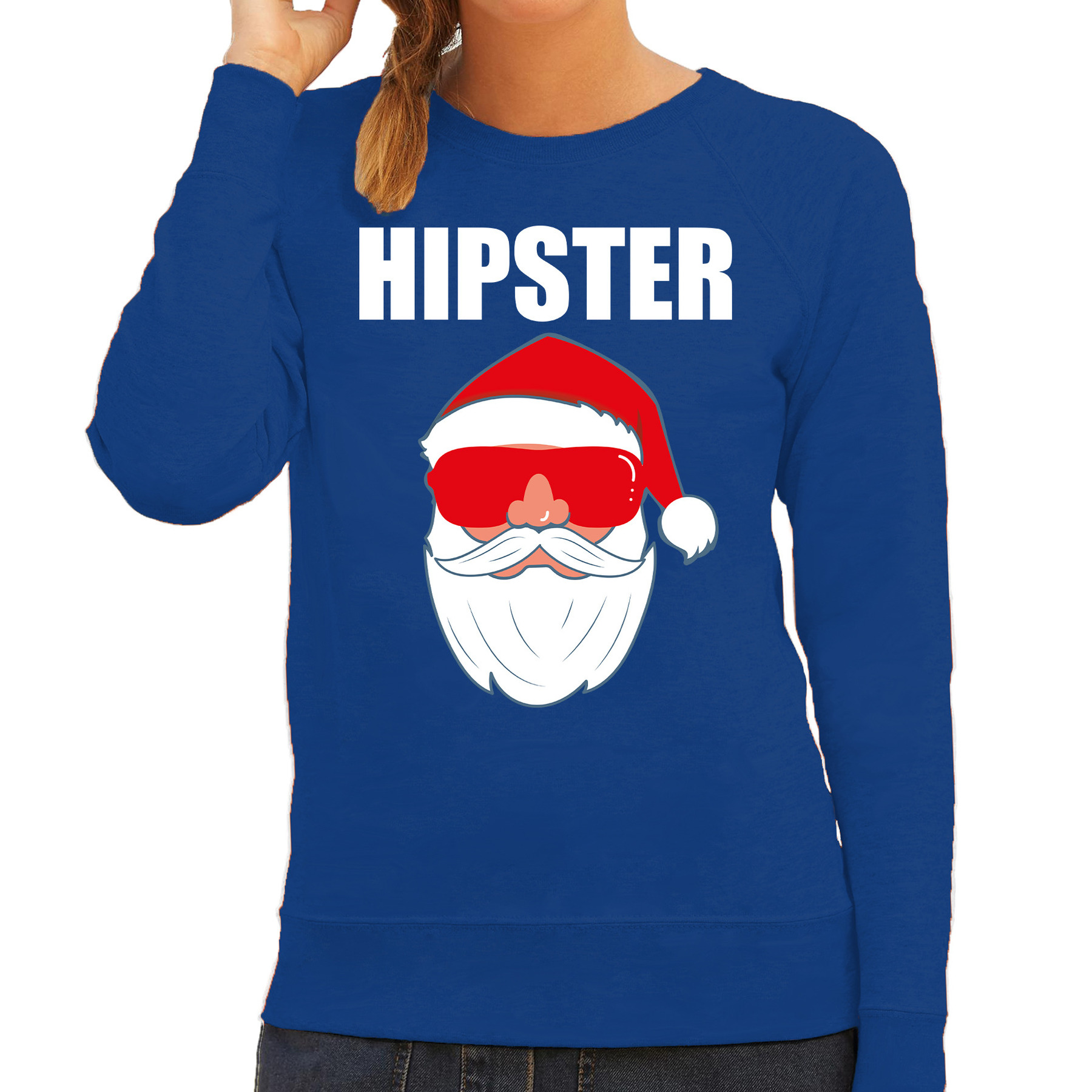 Foute Kerst sweater-Kerst outfit Hipster Santa blauw voor dames